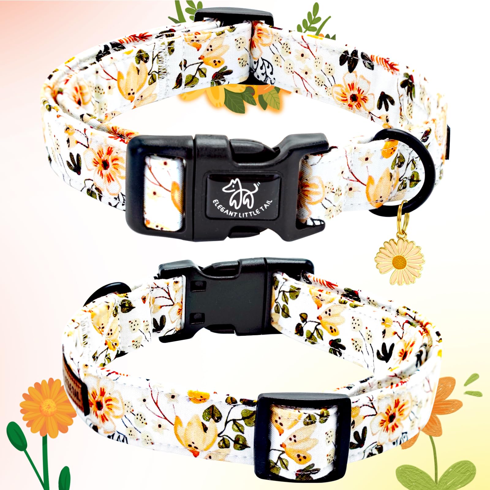 Elegant Little Tail Dog Collar, Flower Pattern Pet Collar Cute Durable Spring Female Or Male Adjustable Cotton Pet Collar With Q