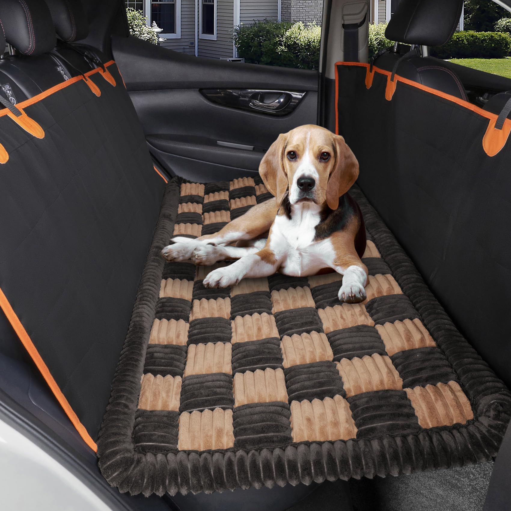 Hapyfost Dog Bed Mat For Car Back Seat, Non-Slip Dog Bed For Cars, Soft Furry Travel Pet Mat, Washable Blanket Custom Fit For Ba