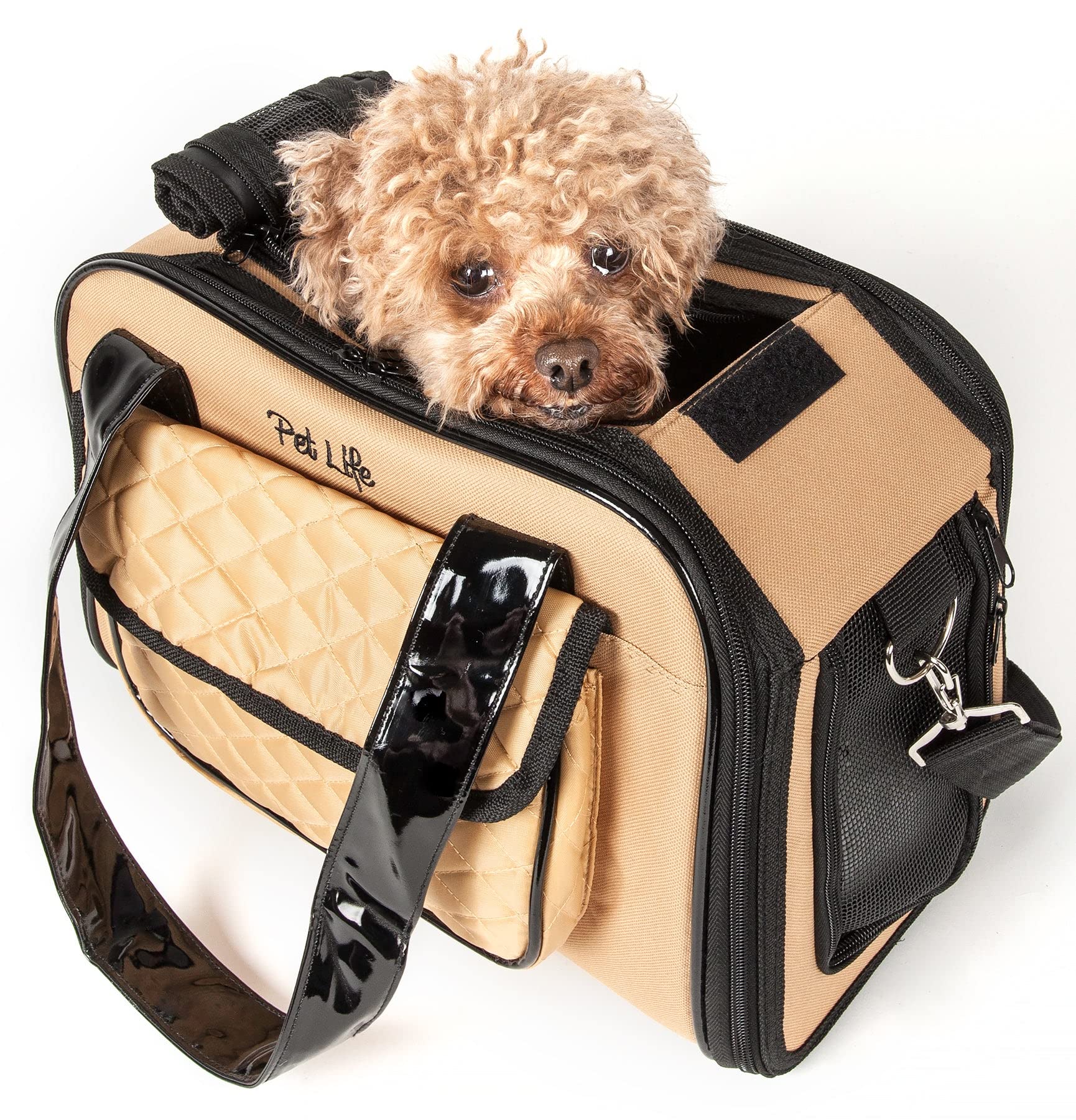 Pet Life Mystique Fashion Airline Approved Pet Carrier - Airline Dog Carrier with Front Pouch and Dual entrances and Included Sh
