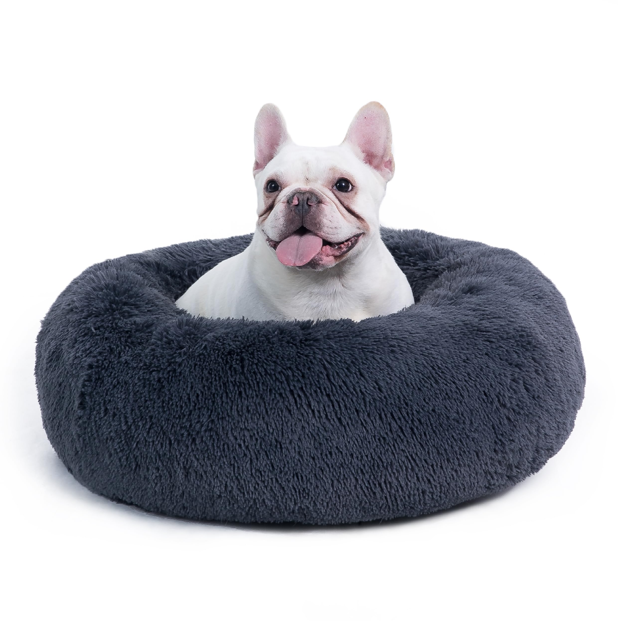Bedsure Calming Dog Bed For Medium Large Dogs - Donut Washable Large Pet Bed, 33 Inches Anti-Slip Round Fluffy Plush Faux Fur Do