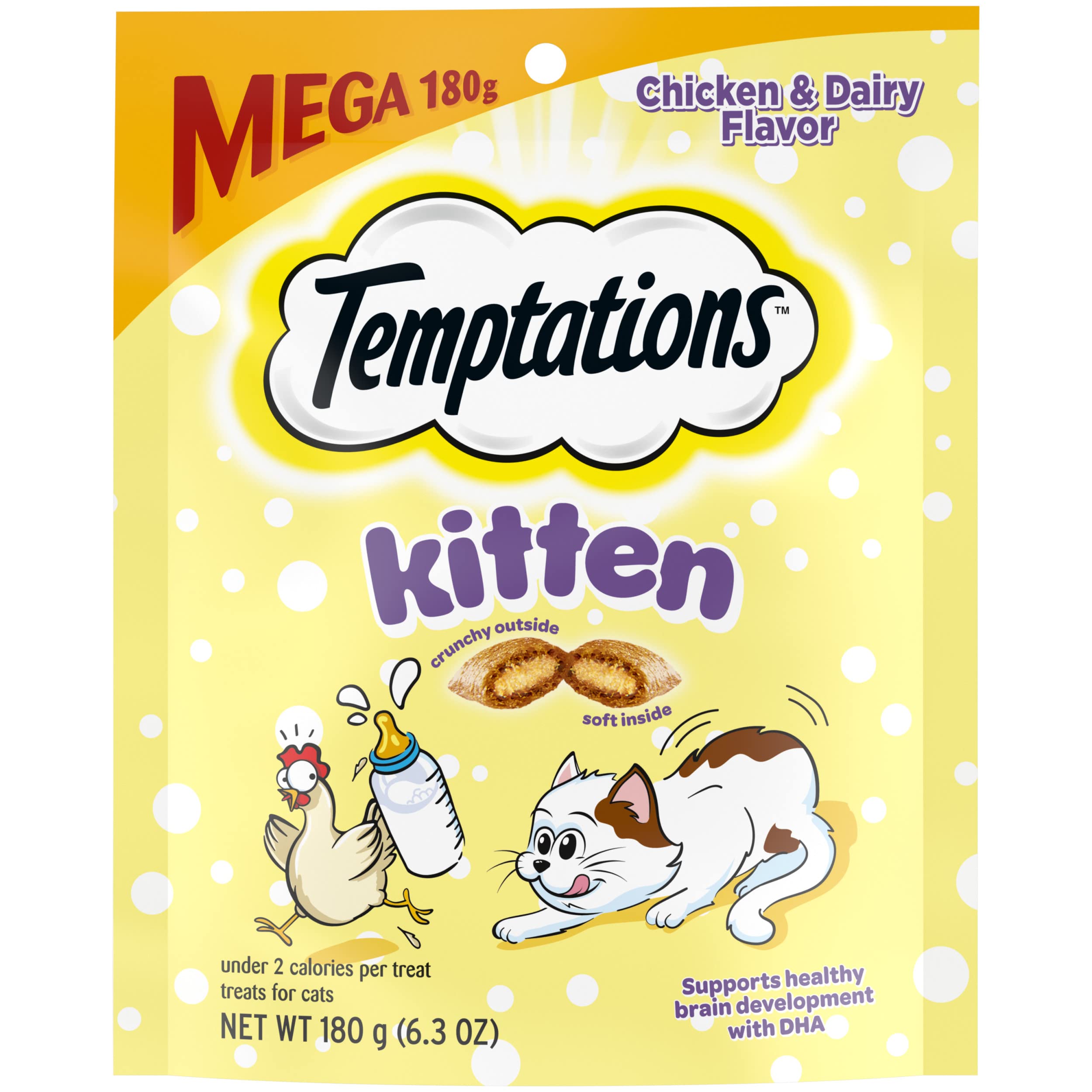 Temptations Kitten Crunchy and Soft Treats Chicken and Dairy Flavor, 6.3 oz. Pouch, (Pack of 10)