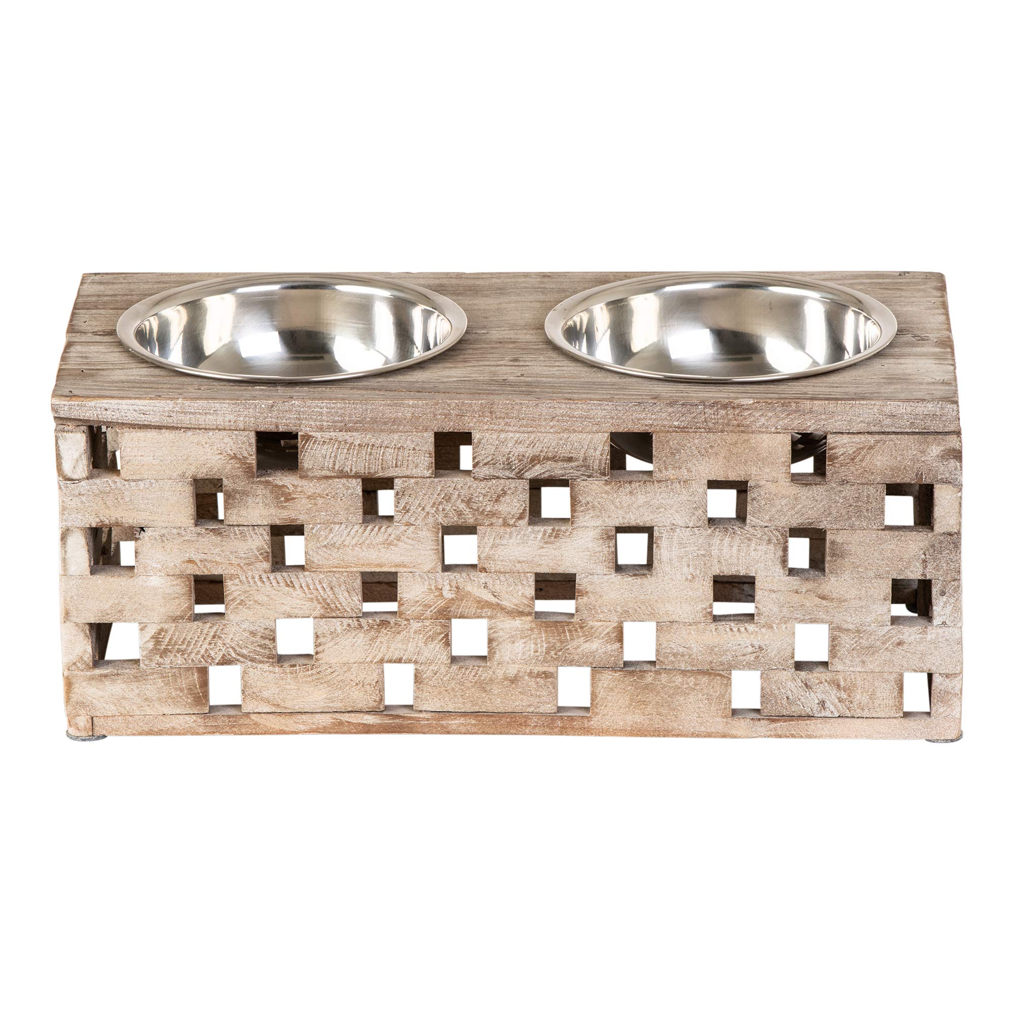 Huntley Pet Elevated Dog & Cat Double Bowl Feeder Stainless Steel Bowls (Berjen Block, Large)