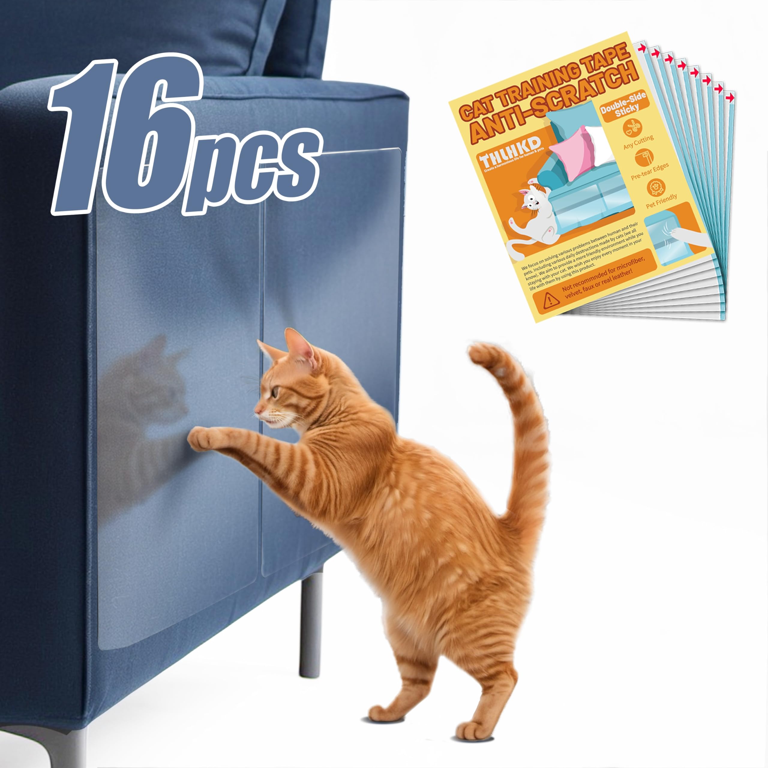 Thlhkd Cat Scratch Furniture Protector: 16Pcs Double Side Tape Couch Anti-Scratch Deterrent, Indoor Clear Sofa Protectors For Pe