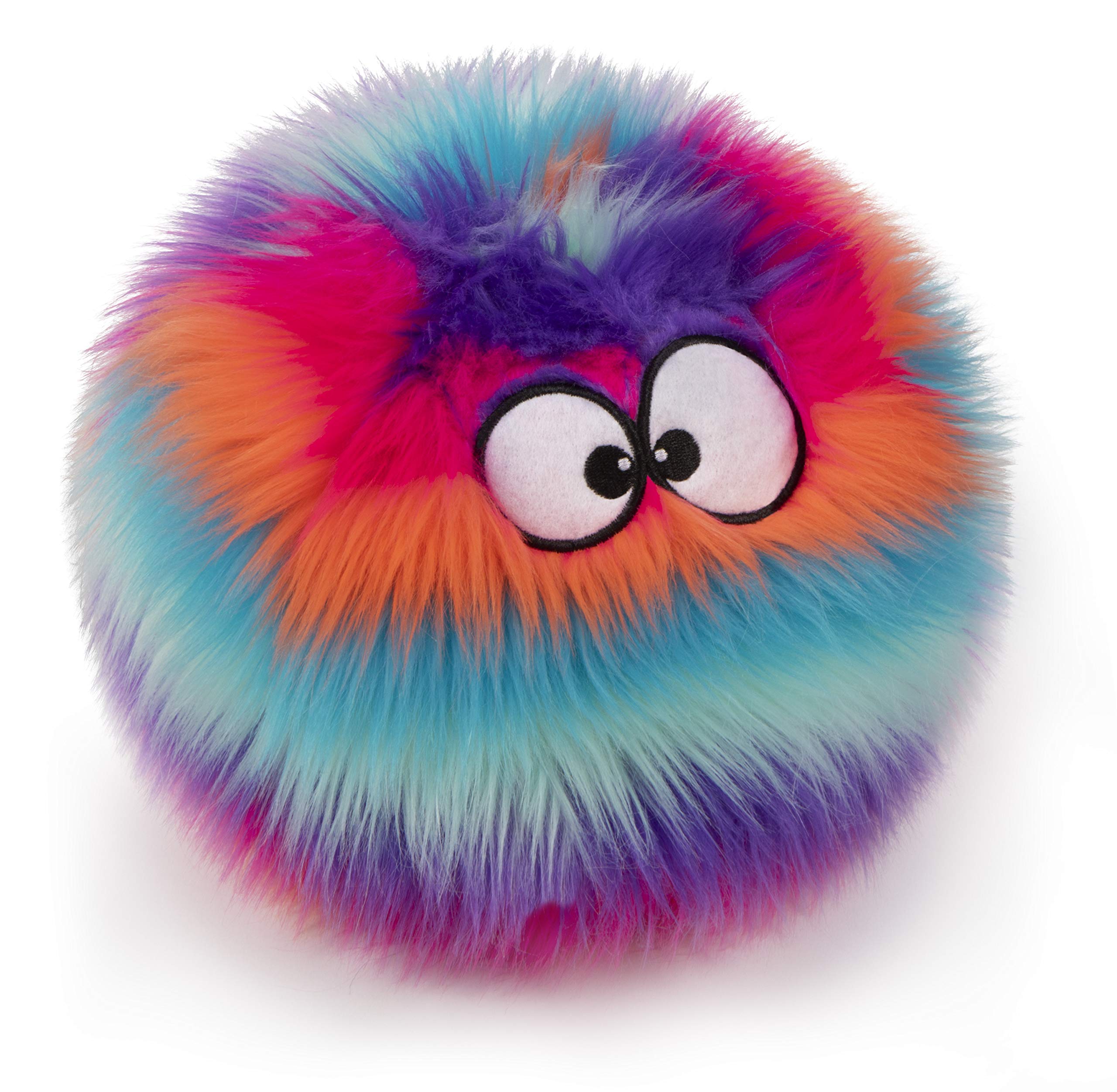 goDog Furballz Squeaky Plush Ball Dog Toy, Chew Guard Technology - Cool Rainbow, Large