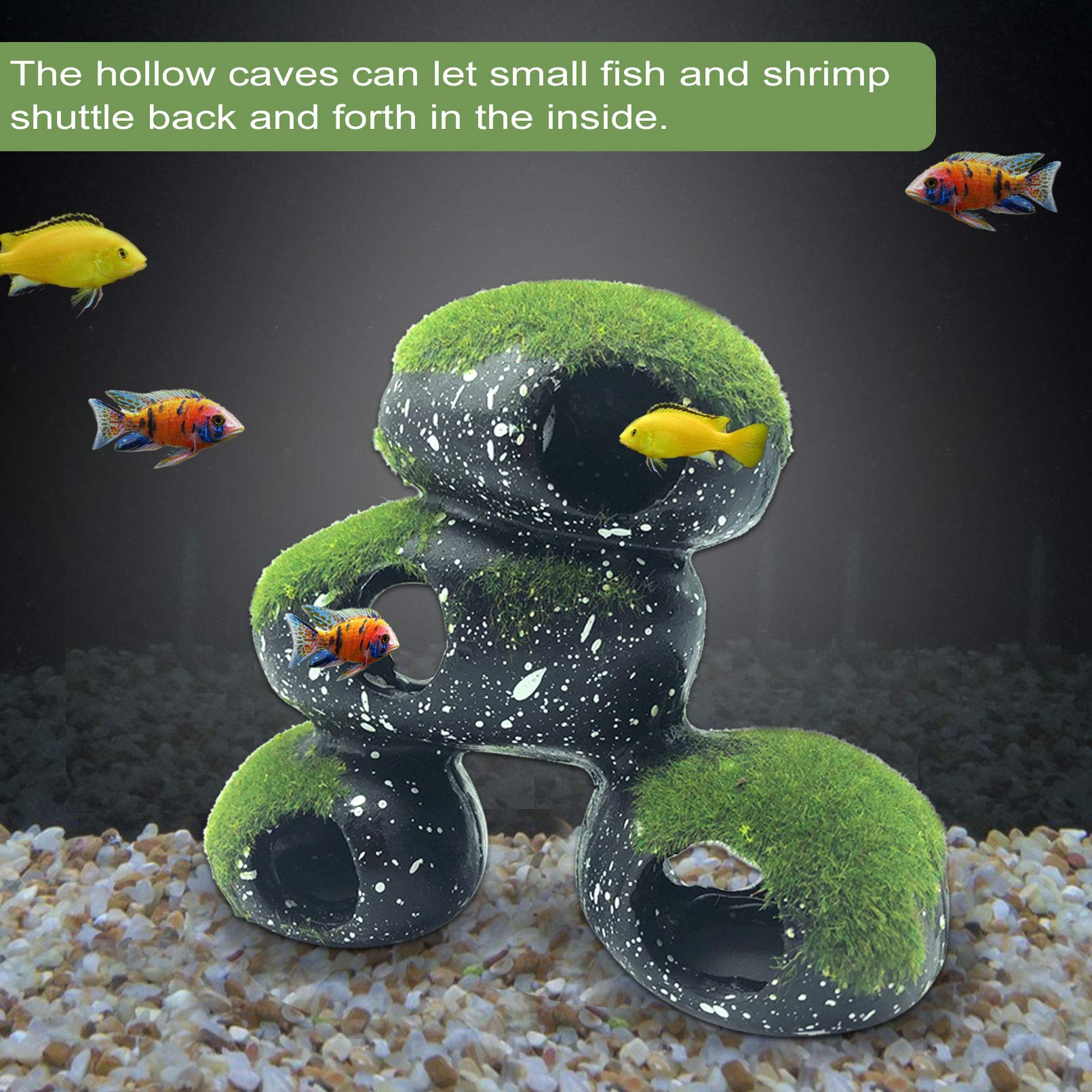 Pinvnby Stone Aquarium Hideaway Decoration Resin Cichlids Rock Decor With Artificial Moss Betta Cave Hideout Shelter Tunnel Fish Tank Ornament For Shrimp,Short Bream And Crayfish(L)