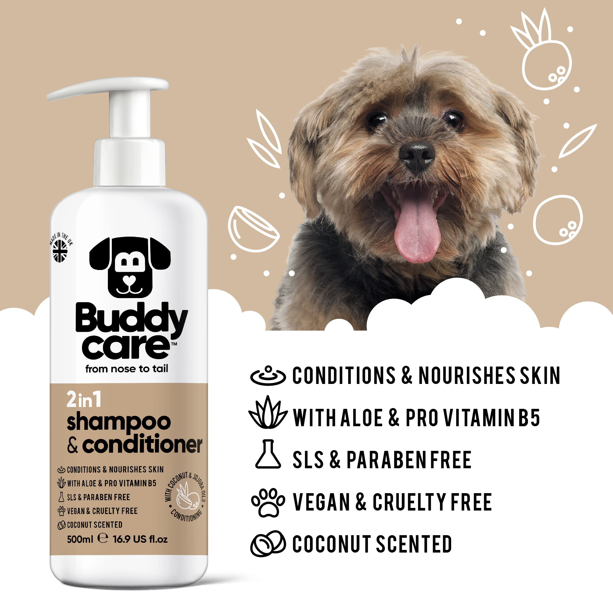 2In1 Dog Shampoo & Conditioner By Buddycare | Coconut Scented | With Aloe Vera And Pro Vitamin B5 (50.72Oz)