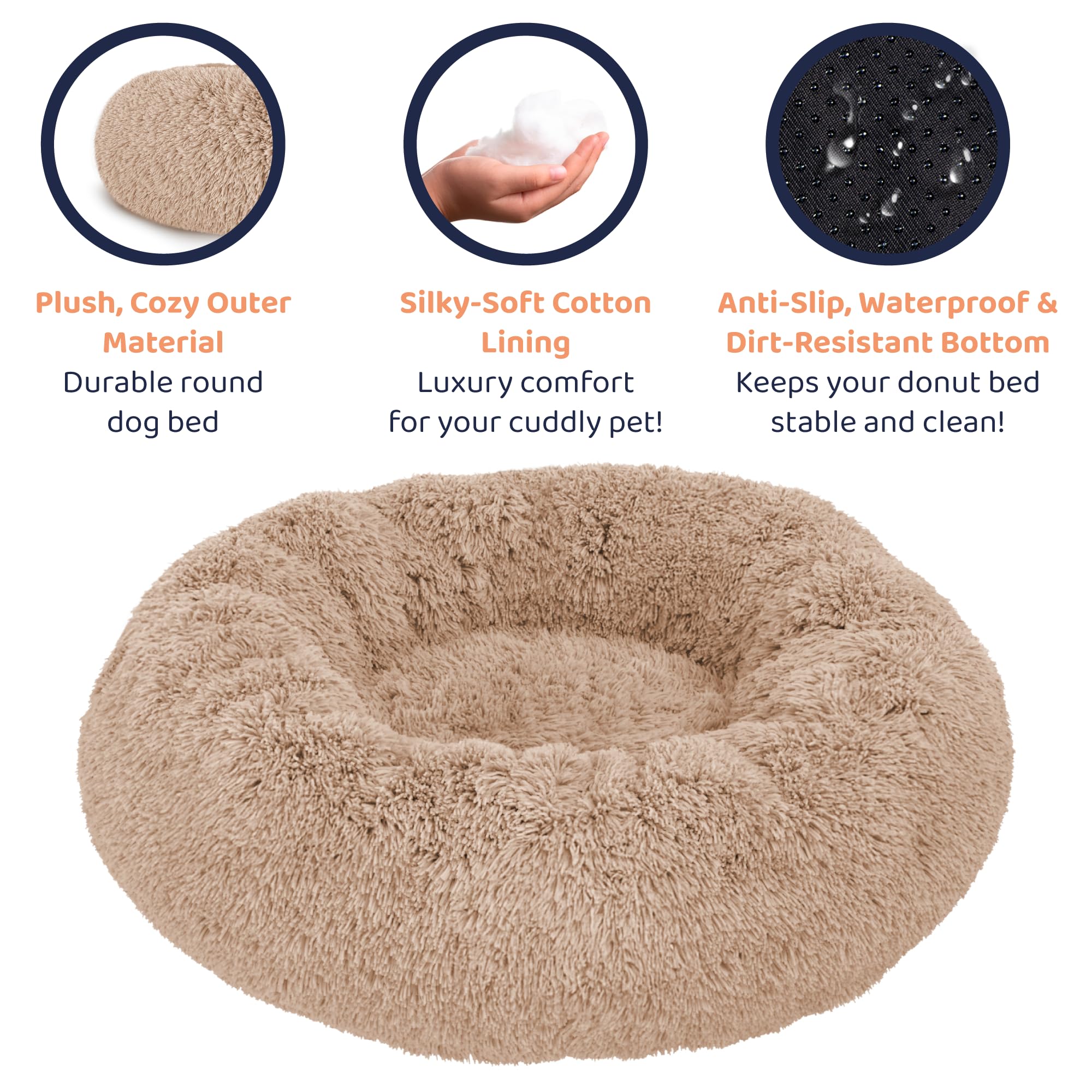 Donut Dog Bed - Premium Comfort for Anxiety Relief - Fluffy & Calming Design with Ultra-Plush Support | Cozy Round Dog Bed with