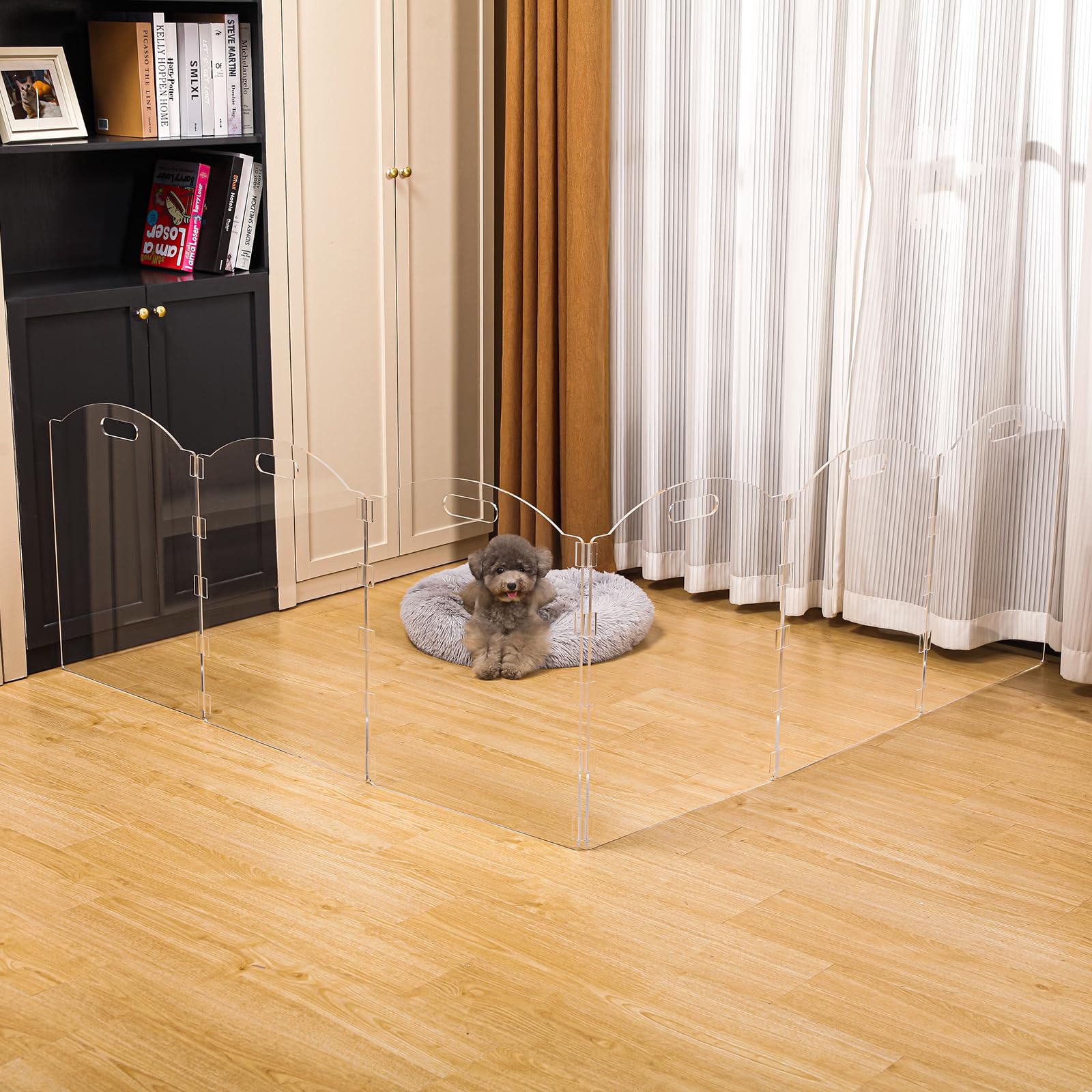 Extra-Wide Clear Acrylic Freestanding Dog Gates for The House - Folding 6-Panel Pet Gates for Doorways, Stairs, and Open Spaces,
