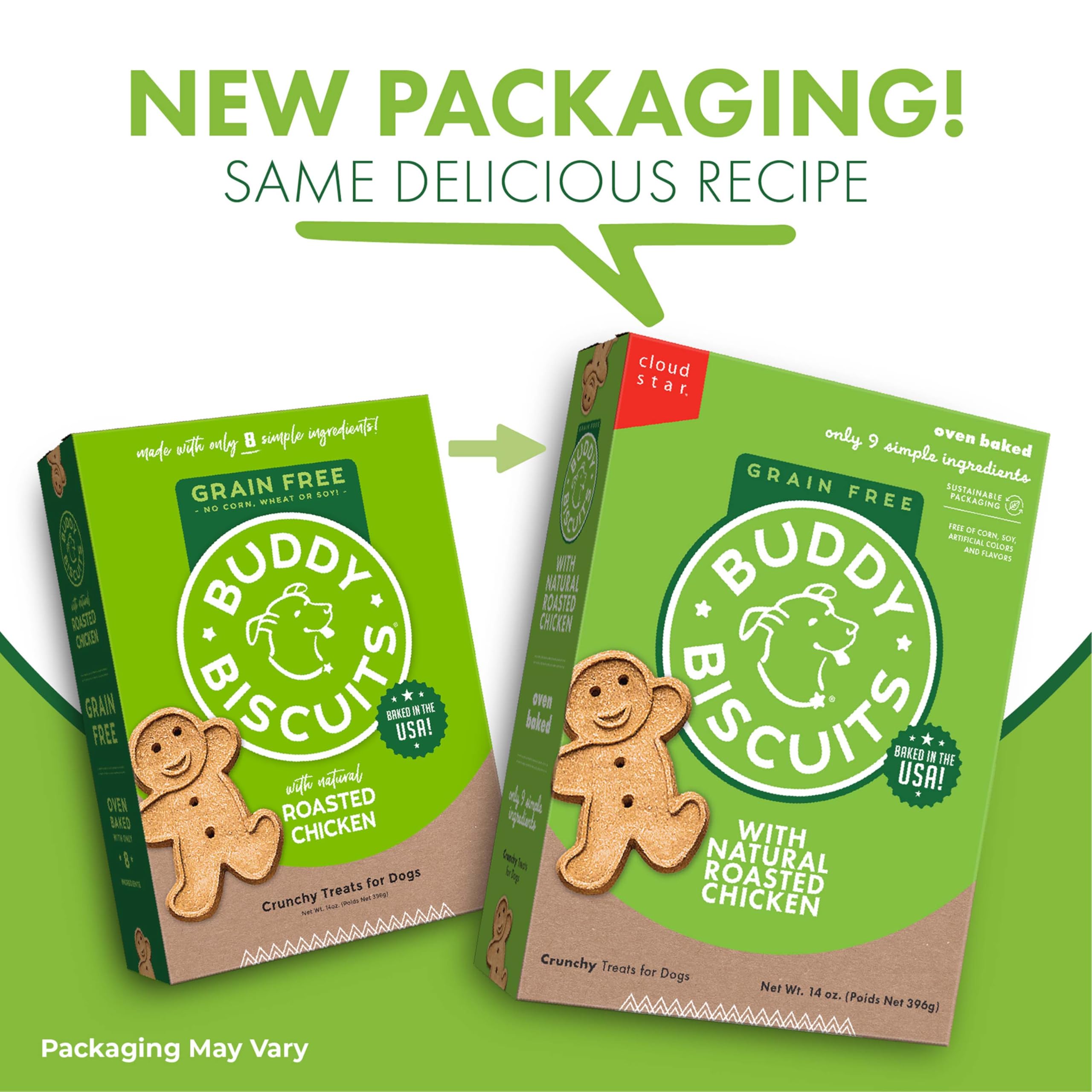 Buddy Biscuits 14 oz Box of Grain-Free Crunchy Dog Treats Made with Natural Roasted Chicken