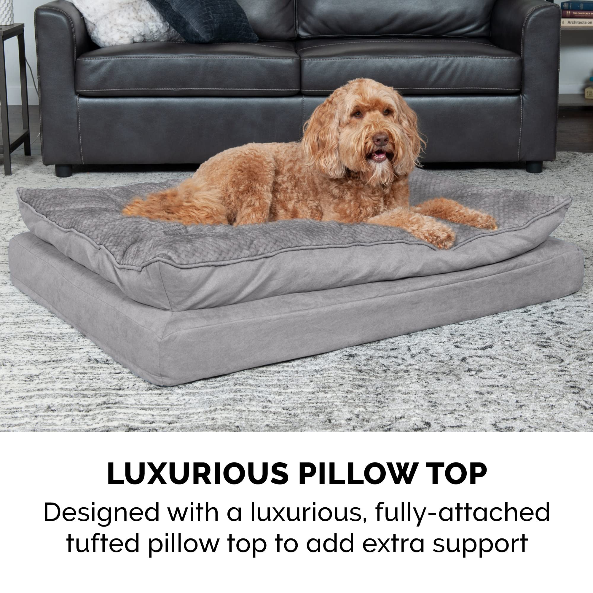 Furhaven Orthopedic Dog Bed for Medium/Small Dogs w/ Pillow Cushion Top & Removable Washable Cover, For Dogs Up to 35 lbs - Mink