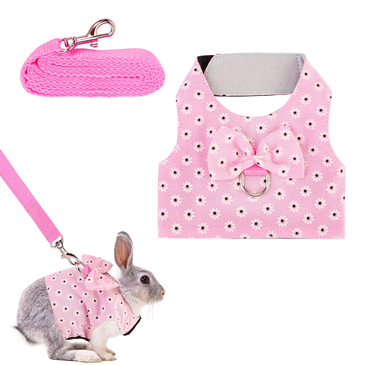 Filhome Adjustable Rabbit Harness Leash, Bunny Harness Leash Cute Vest Harness For Rabbit Ferret Bunny Kitten Guinea Pig Walking