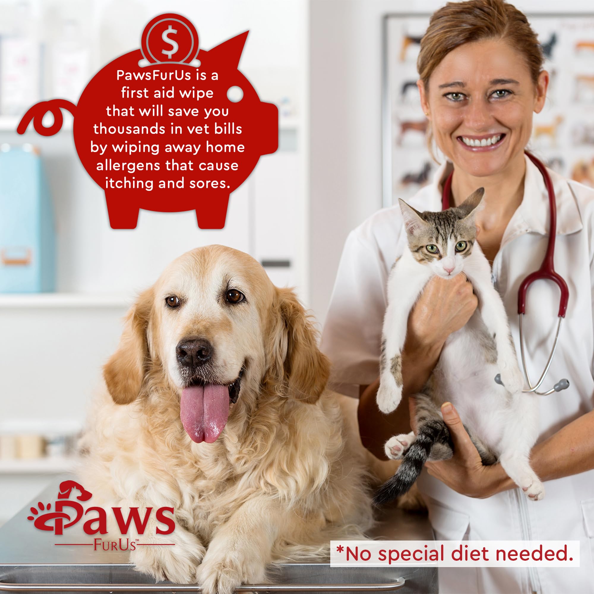 PawsFurUs Pet Wipes All-Natural Antibacterial & Antifungal Pet Wipes
