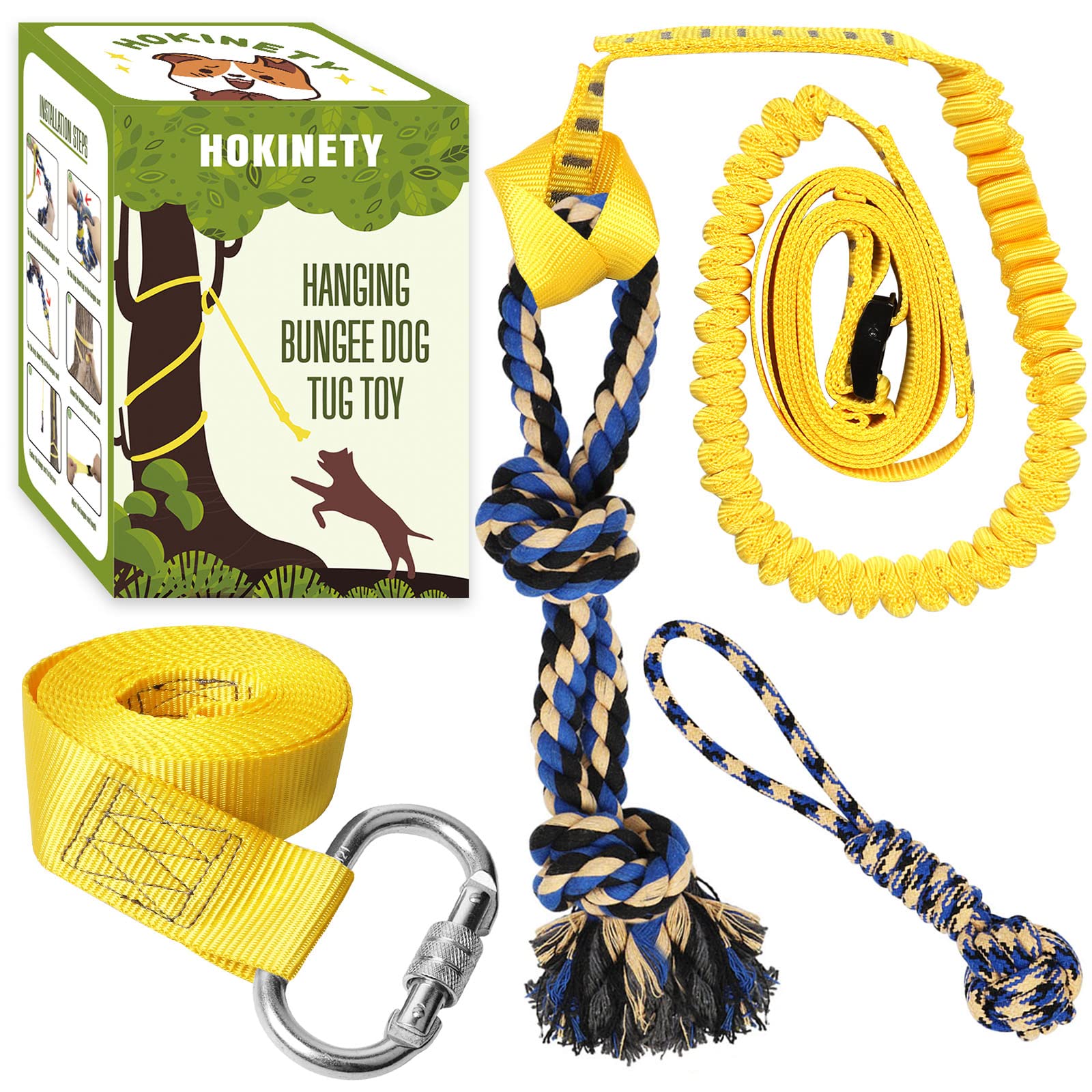 Dog Hanging Bungee Tug Toy: Interactive Tether Tug-of-War for Pitbull & Small to Large Dogs to Exercise and Fun Solo Play - Dura