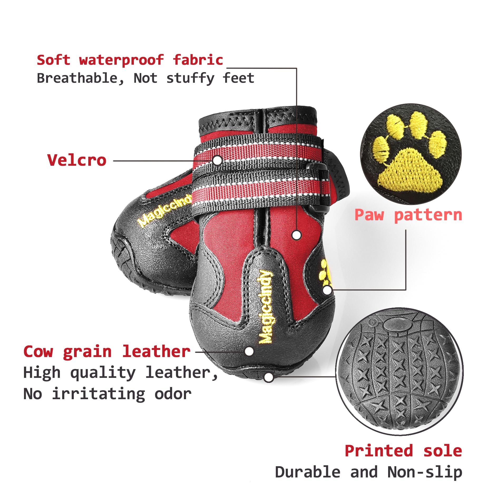 Xsy&G Dog Boots,Waterproof Dog Shoes,Dog Booties With Reflective Strips Rugged Anti-Slip Sole And Skid-Proof,Outdoor Dog Shoes For Medium Large Dogs 4Pcs Red-Size 6