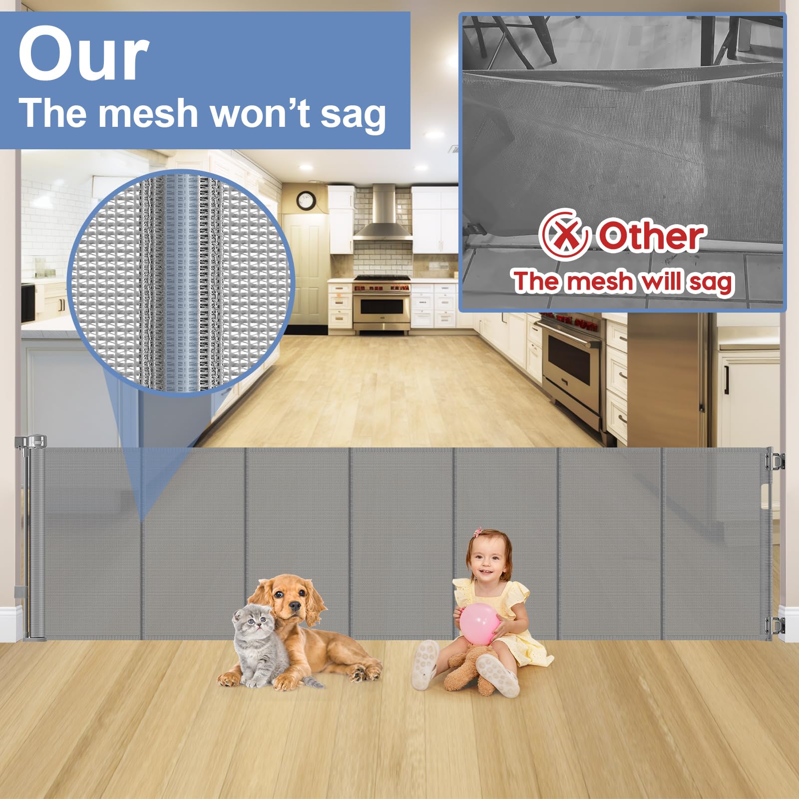 Reinforced 120 Inch Extra Large Baby Gate for Doorway, 33 Inch Tall Retractable Baby Gates Extra Wide, 10 Ft Mesh Gates for Kids