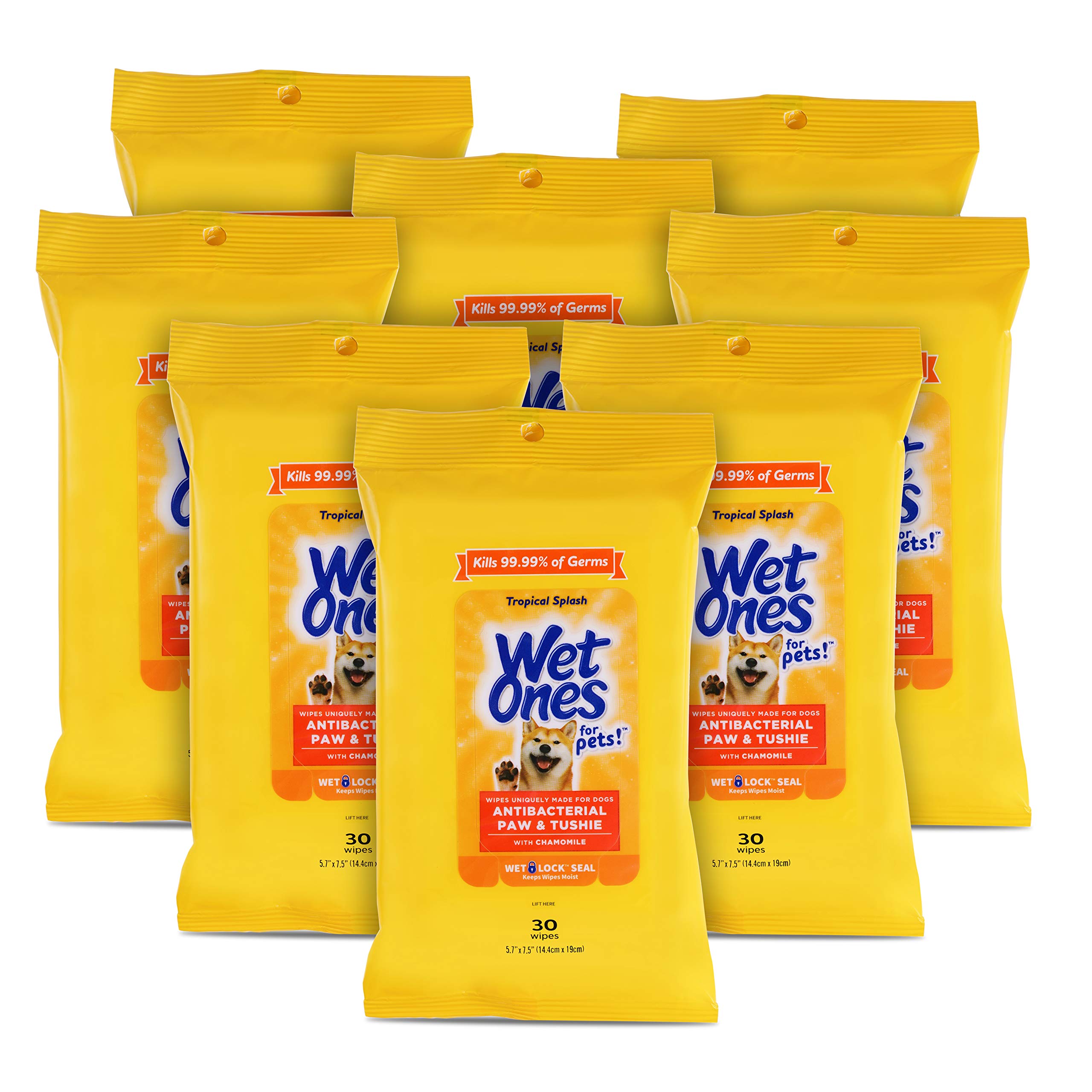 Wet Ones for Pets Paw & Tushie Dog Wipes With Chamomile, 30 ct - 8 Pack | Dog Wipes For All Dogs in Tropical Splash Scent | Dog 
