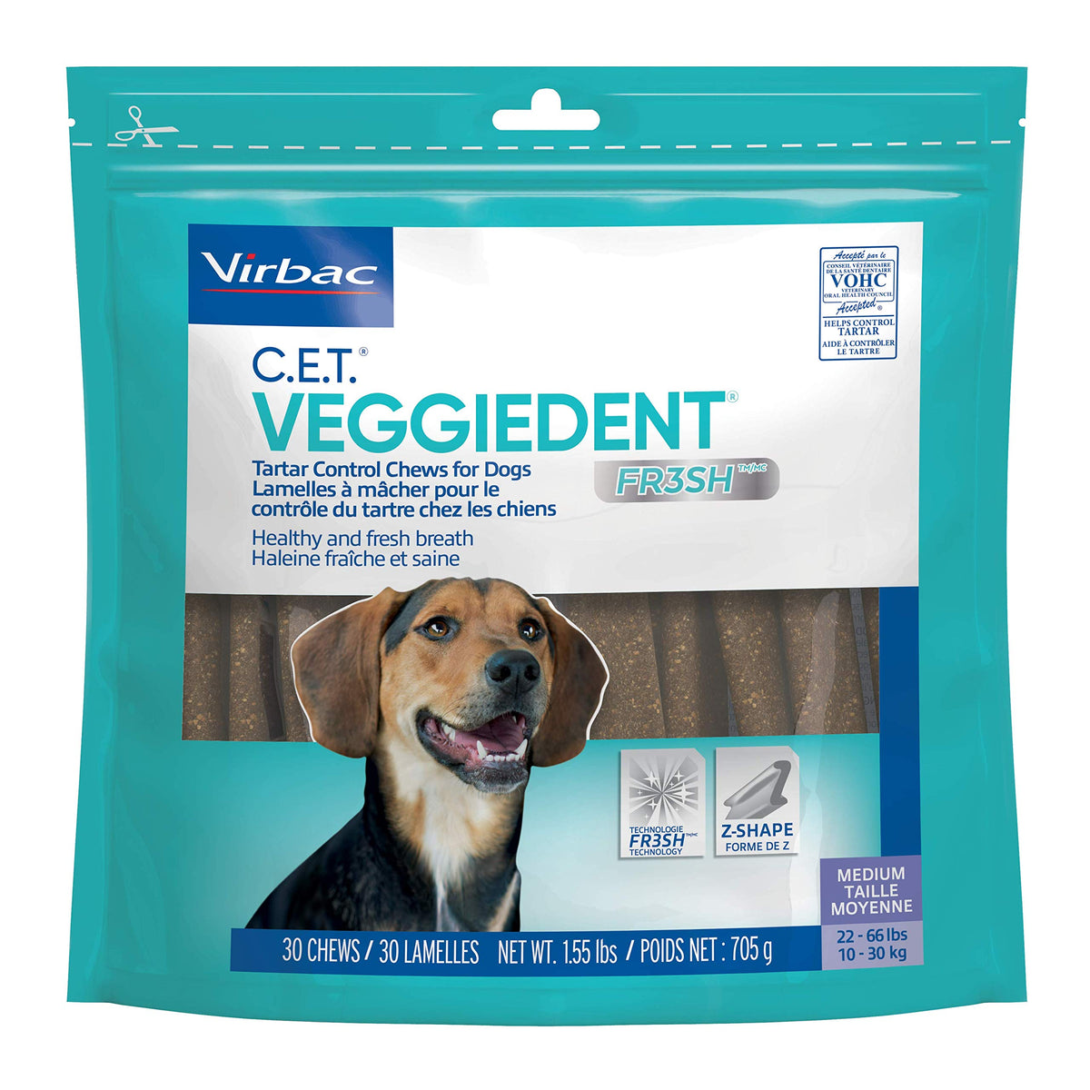 Virbac Cet Veggiedent Fr3Sh Tartar Control Chews For Dogs, Medium (Pack Of 30)Beef,1.6 Pounds