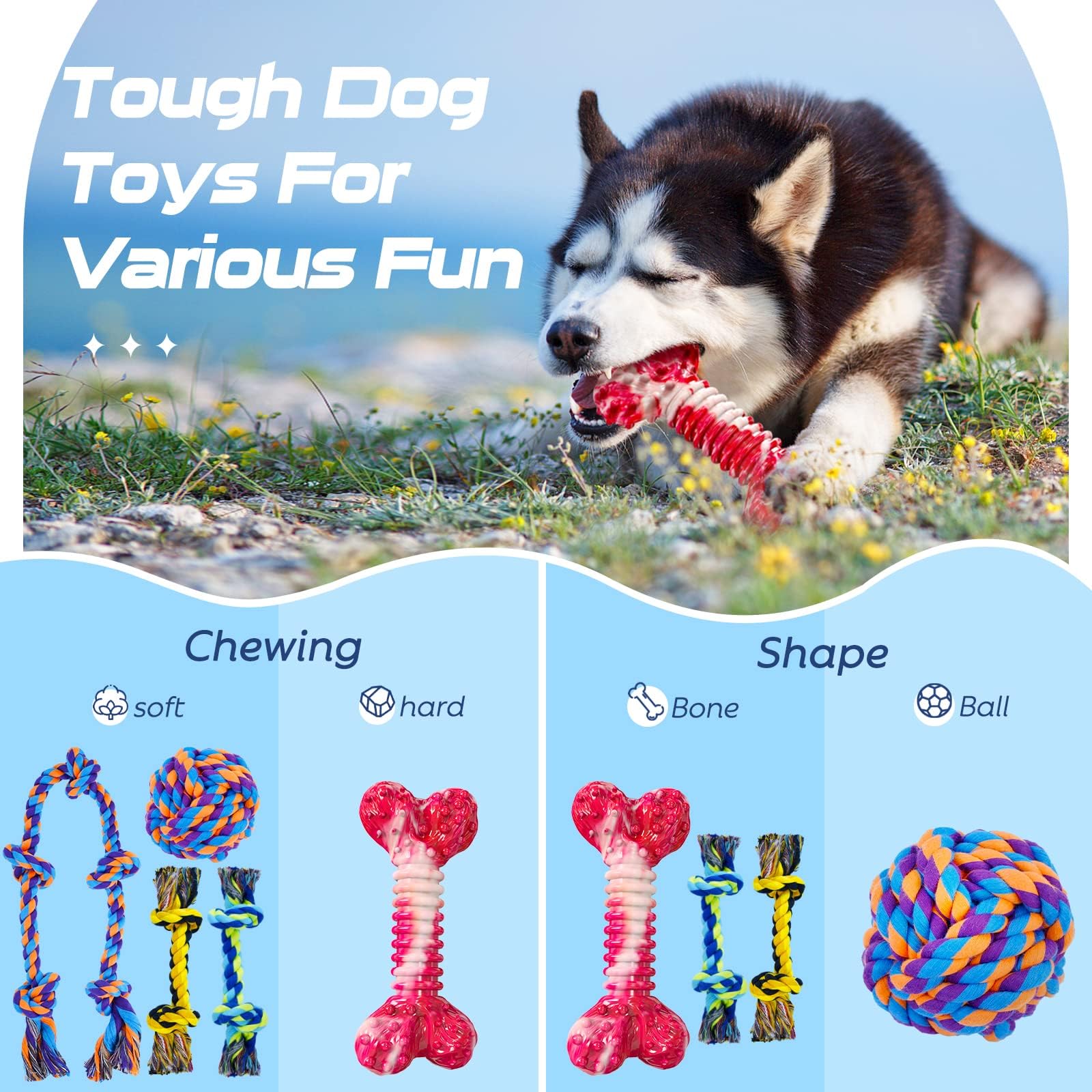 Dog Chew Toys For Aggressive Chewers, Xl Dog Toys For Large Dogs, 5 Pack Indestructible Dog Toys For Aggressive Chewers, Cotton