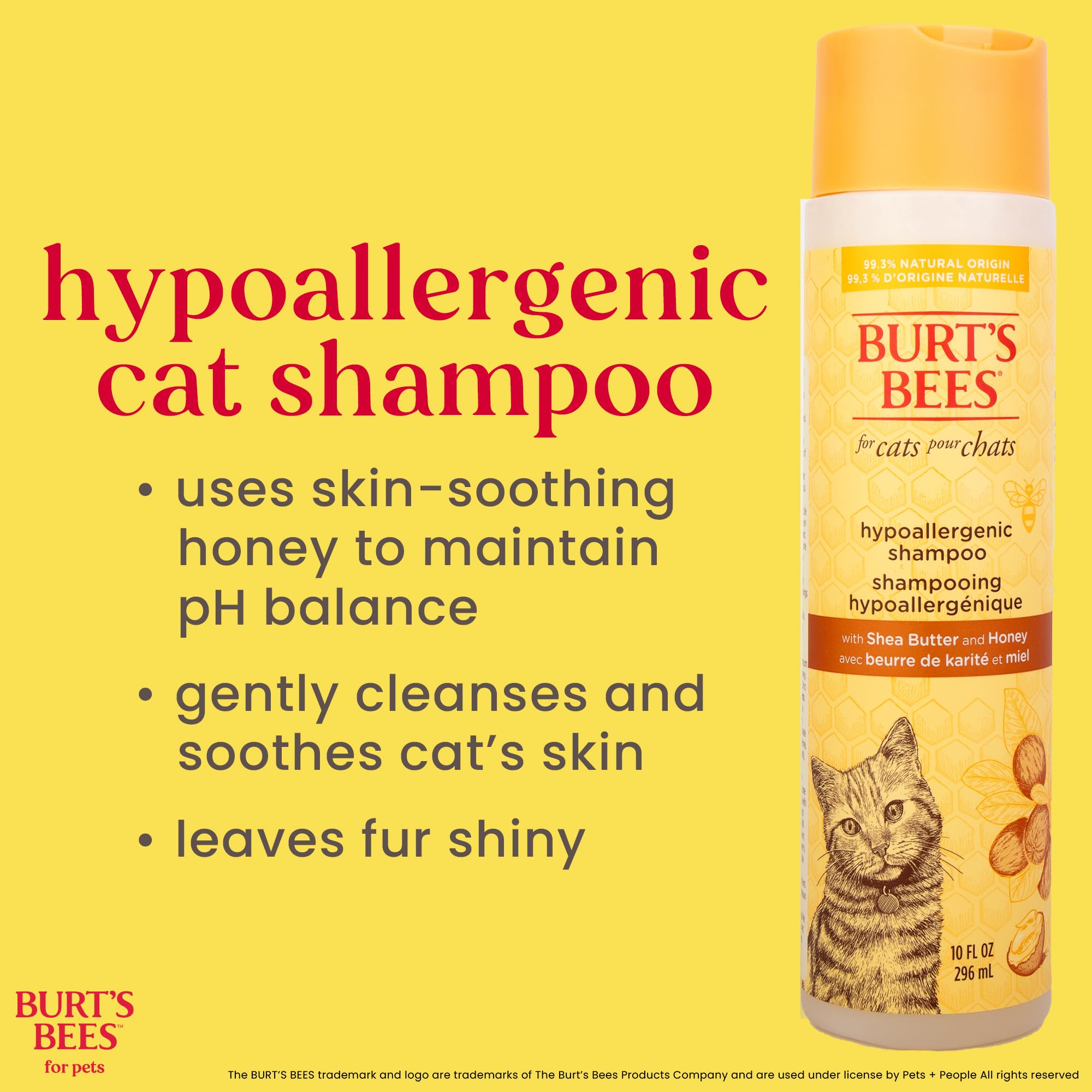 Burt's Bees for Pets Hypoallergenic Cat Shampoo with Shea Butter & Honey, 10 oz - Gentle Formula for Itchy Skin, 99.7% Natural Origin