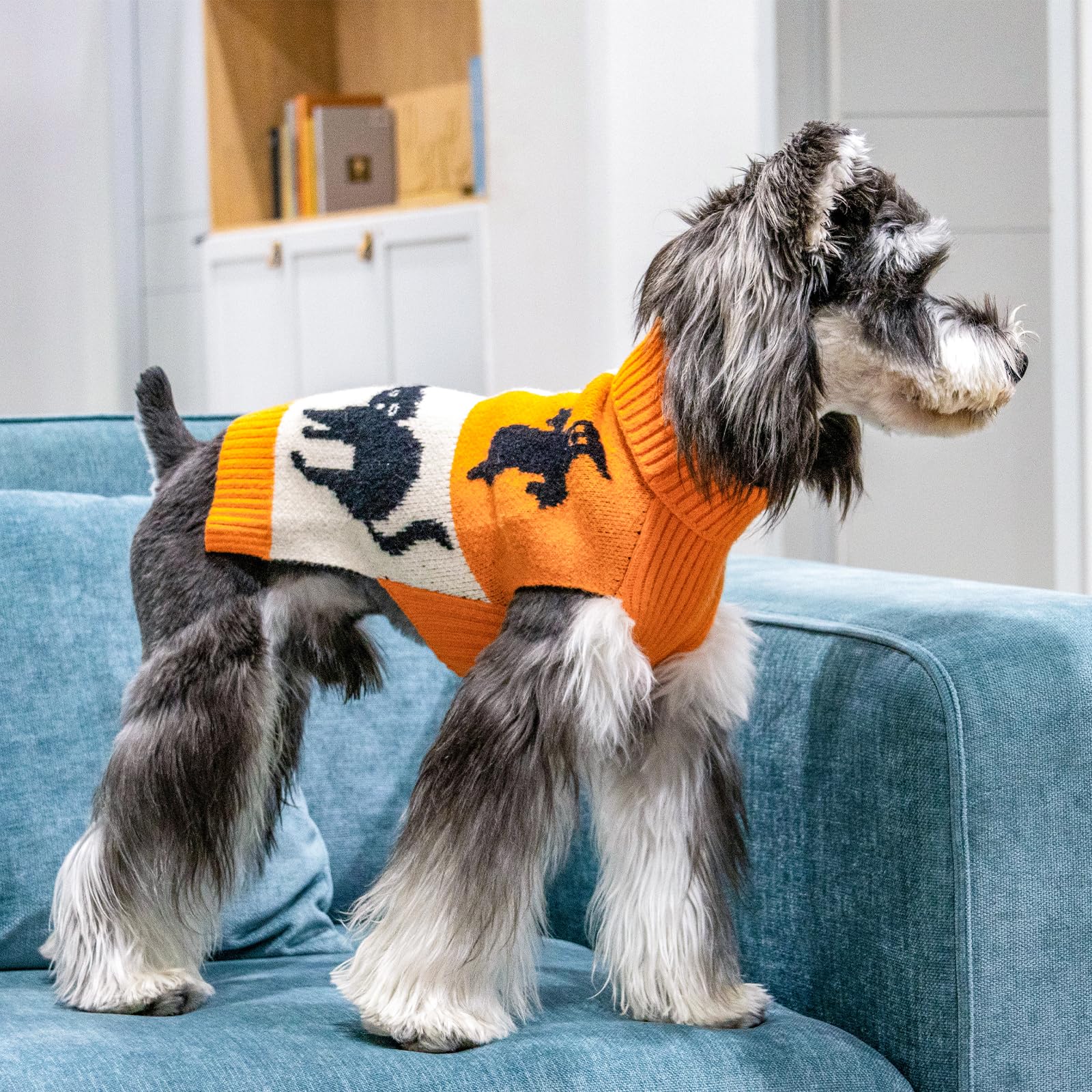Cutebone Halloween Dog Sweater For Small Medium Dogs Ghost Knit Turtleneck Pet Winter Clothes Cat Apparel With Harness Hole
