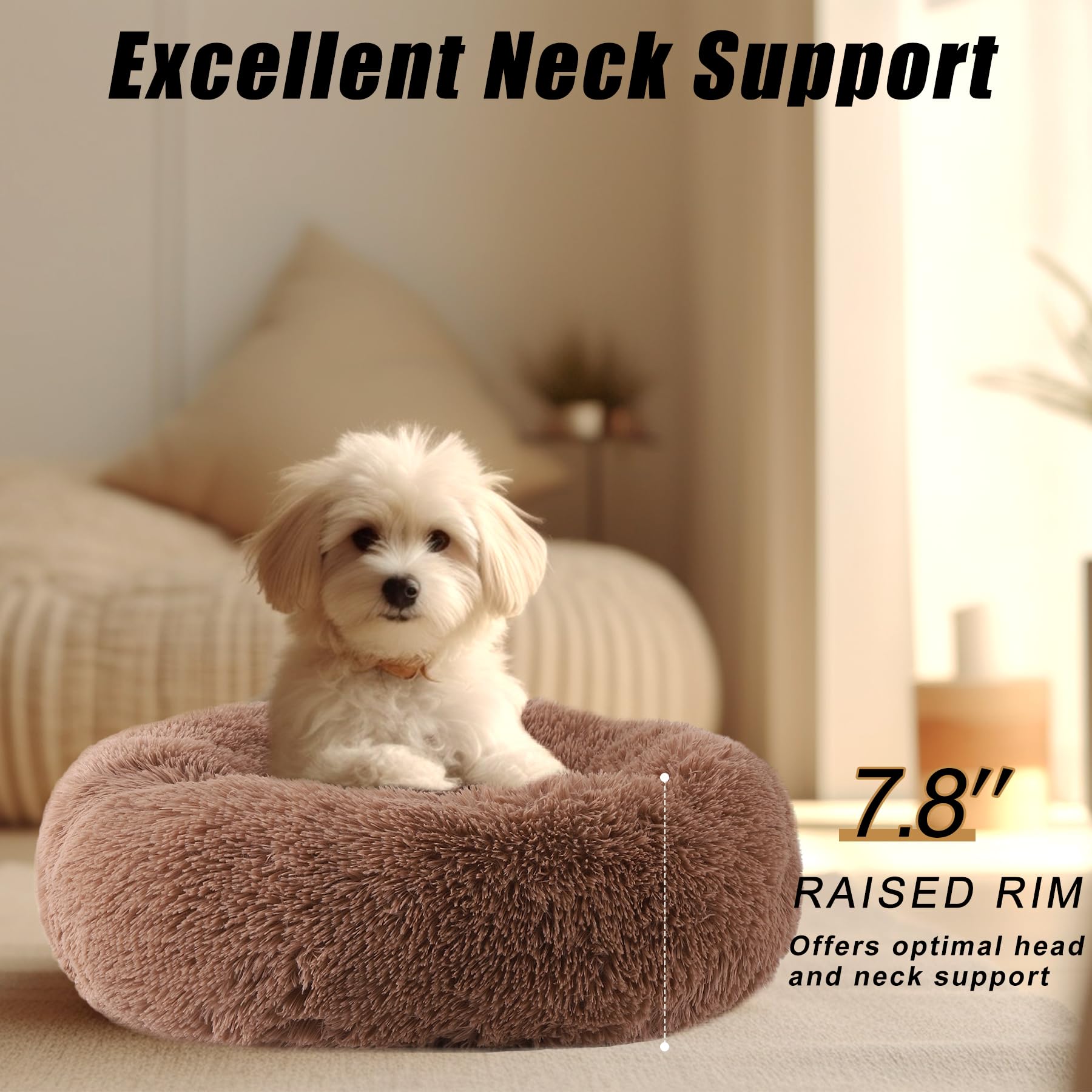 Small Dog Bed, Cat Beds for Indoor Cats, Calming Anti-Anxiety Donut Bed for Puppy and Kitten, Washable Round Fluffy Pet Bed for
