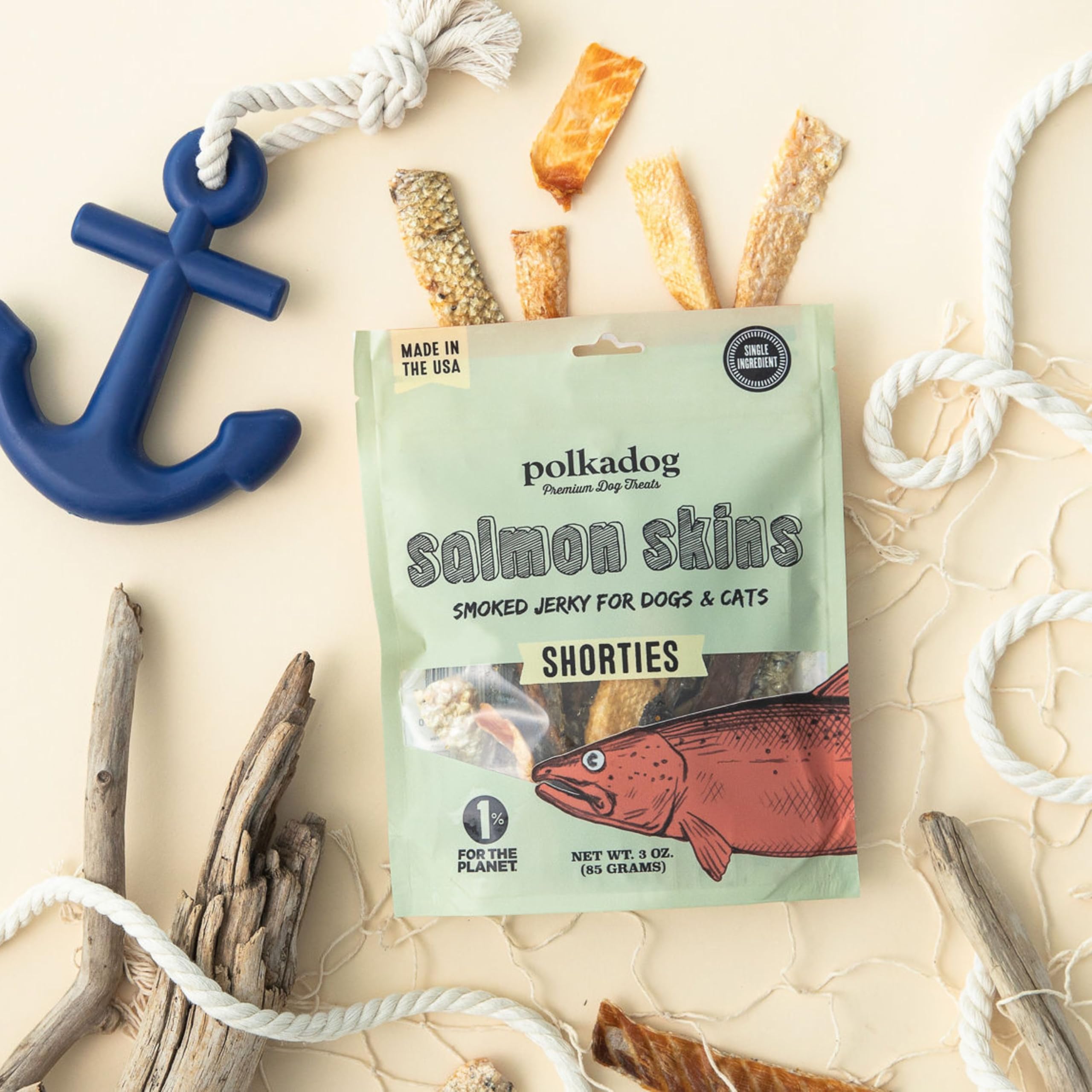 Polkadog Salmon Skins Shorties - All-Natural Dog Treats - Made in USA, Single Ingredient, Omega-3 Rich, Grain-Free & Hypoallerge