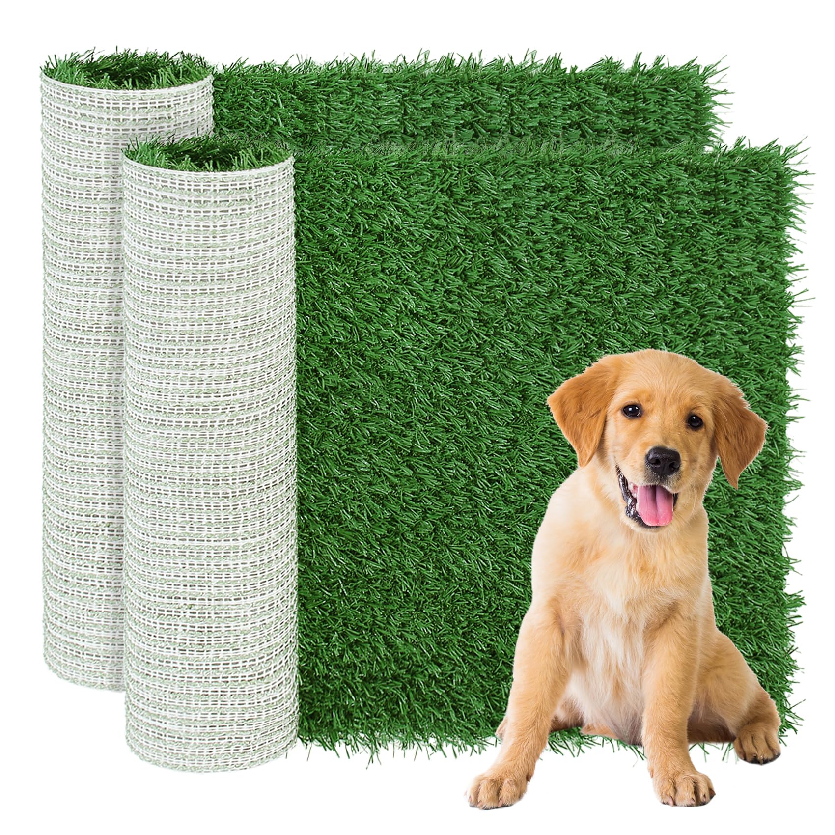 Globreen Puppy Artificial Grass Pee Pad For Dogs Potty Trianing, 2 Pack Replacement Pet Fake Grass Mat, Reusable & High Drainage