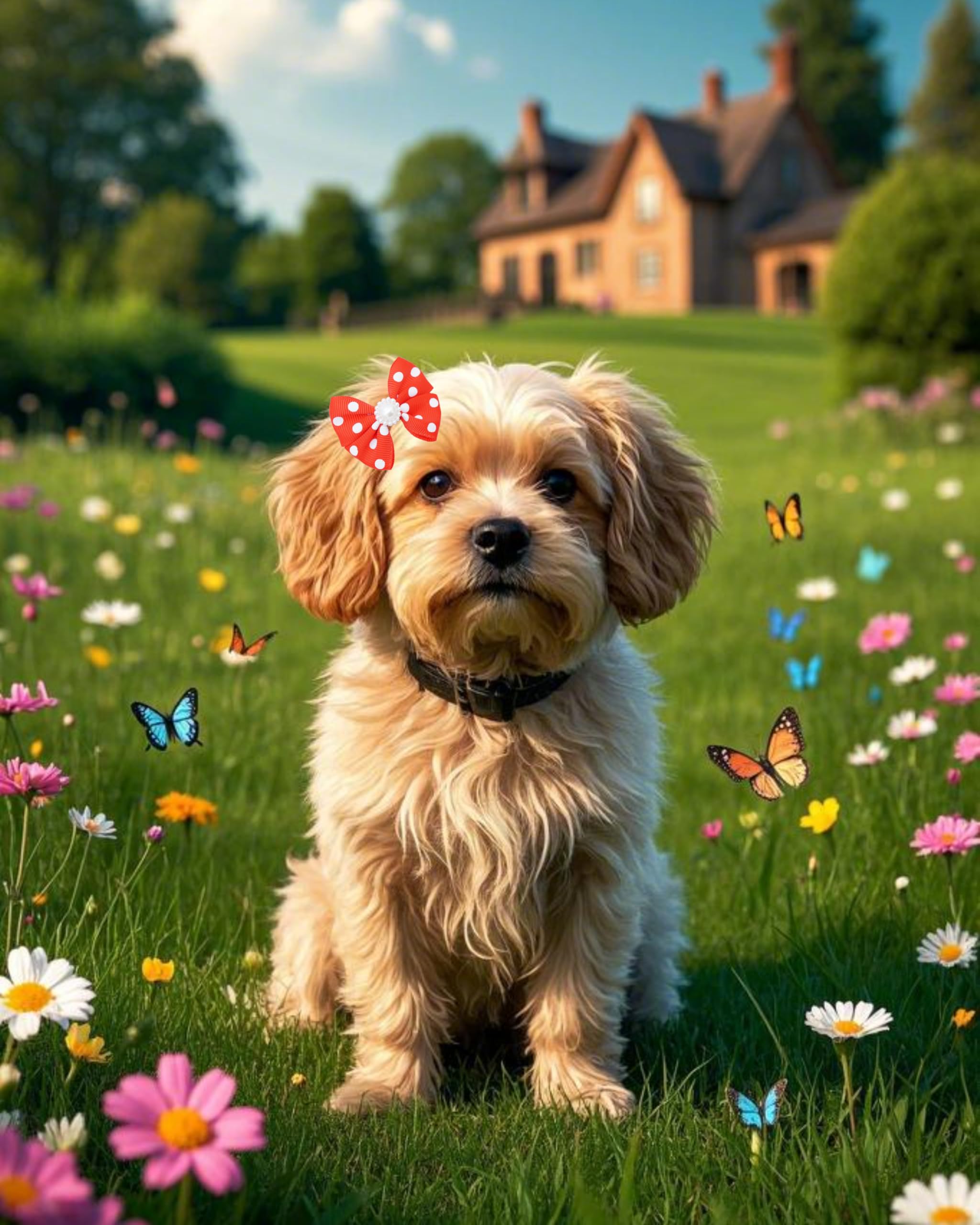 Pet Show 10Pcs 2' Dot Small Dogs Hair Bows With French Clips Yorkie Bowknot Barrette Clips For Medium Dogs Pet Topknot Cat Grooming Hair Accessories