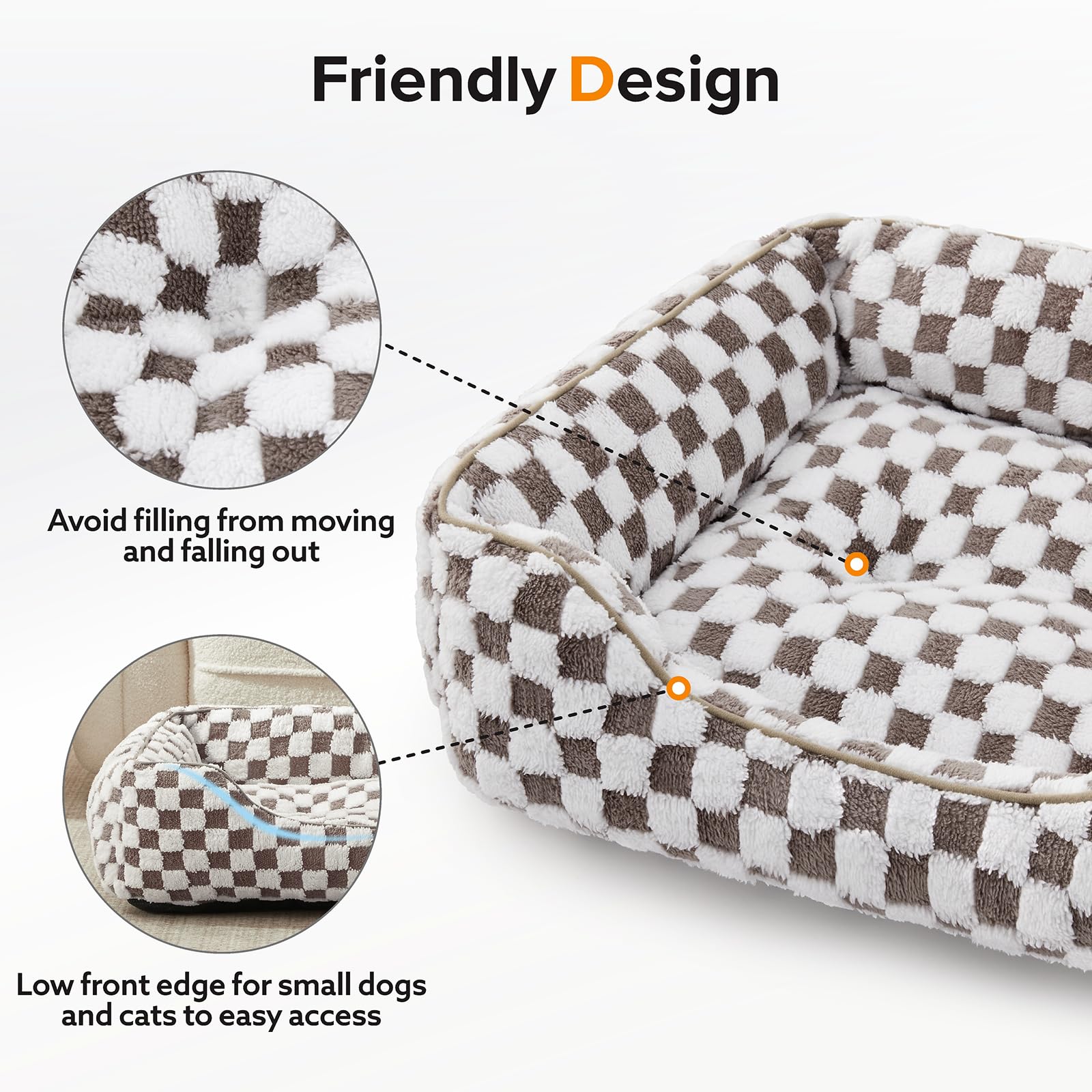Joejoy Dog Bed For Medium Small Dogs - Rectangle Orthopedic Dog Sofa Bed, Cute Modern Puppy Bed With Jacquard Shaggy Plush & Ant