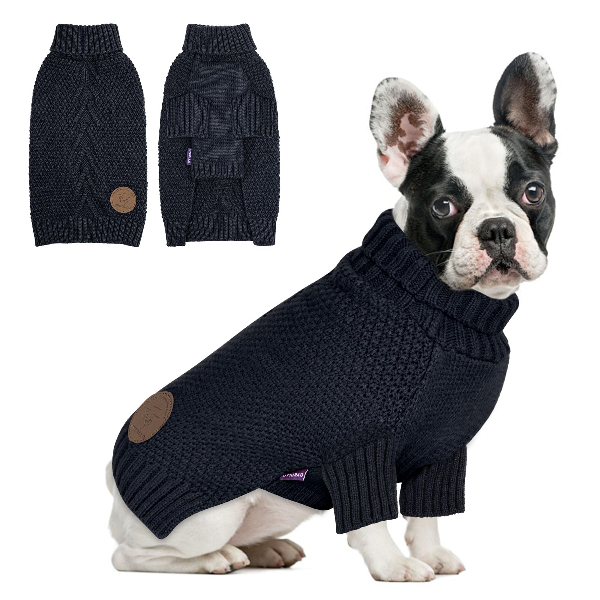 cyeollo Dog Sweaters for Small Dogs Turtleneck Knitted Sweaters with Leash Hole Fall Small Dog Clothes Winter Pets Apparel