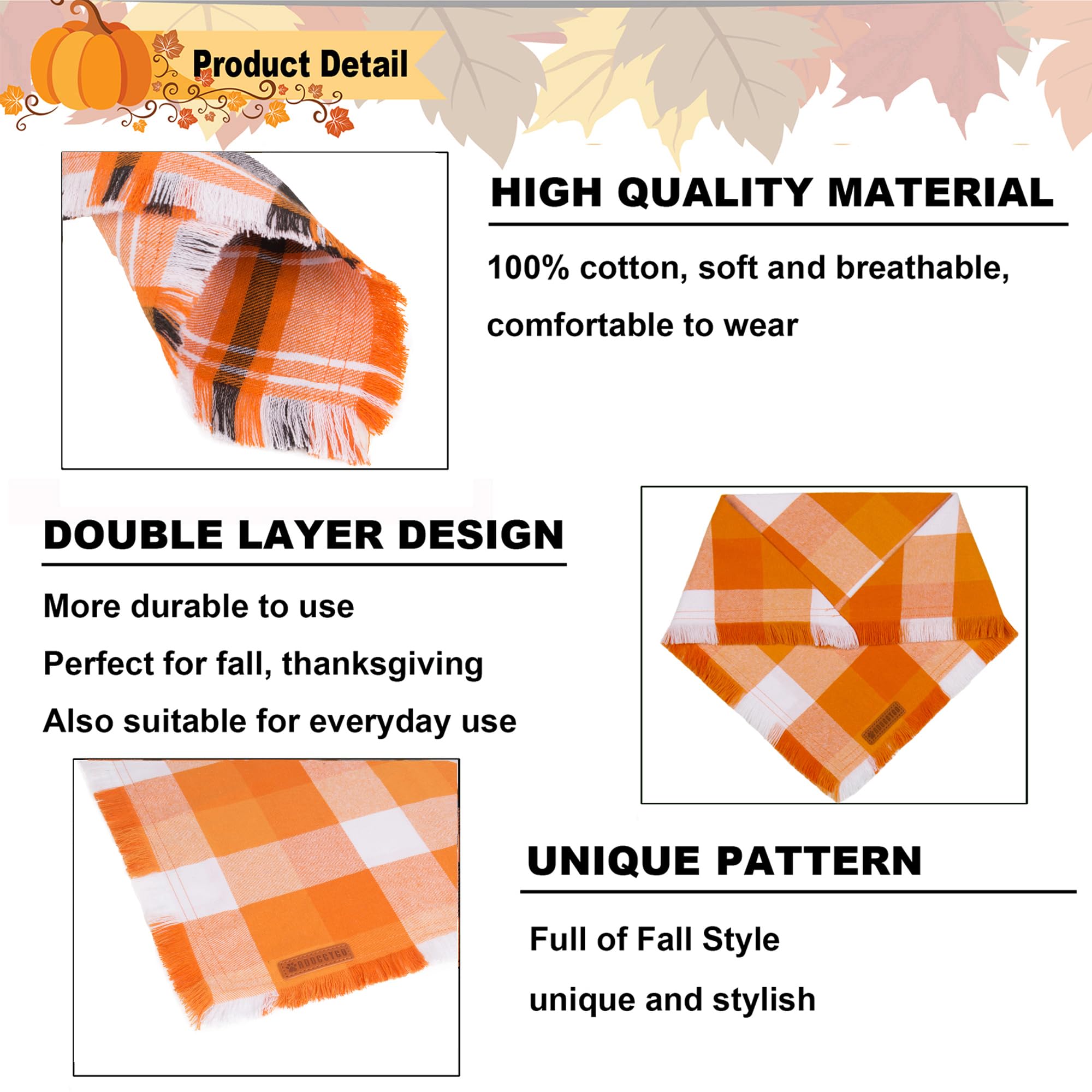 Adoggygo Fall Dog Bandanas, Halloween Thanksgiving Dog Bandana, Orange Plaid Dog Scarf, Multiple Sizes Offered, Fall Holiday Bandana For Small Dogs Pets (Fall, Small)
