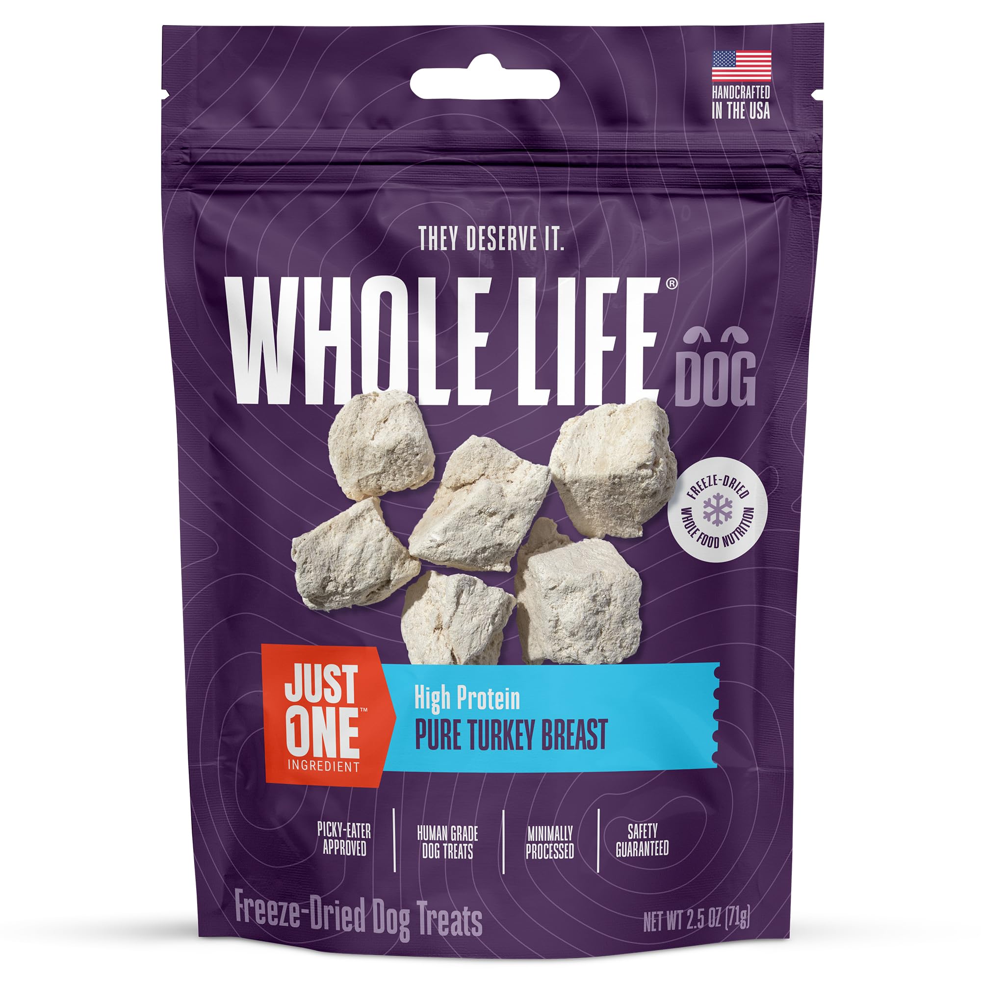 Whole Life Dog Just One Turkey Freeze Dried Dog Treats - Human Grade High Protein Food, Healthy Training Snacks, Freeze Dried Fo