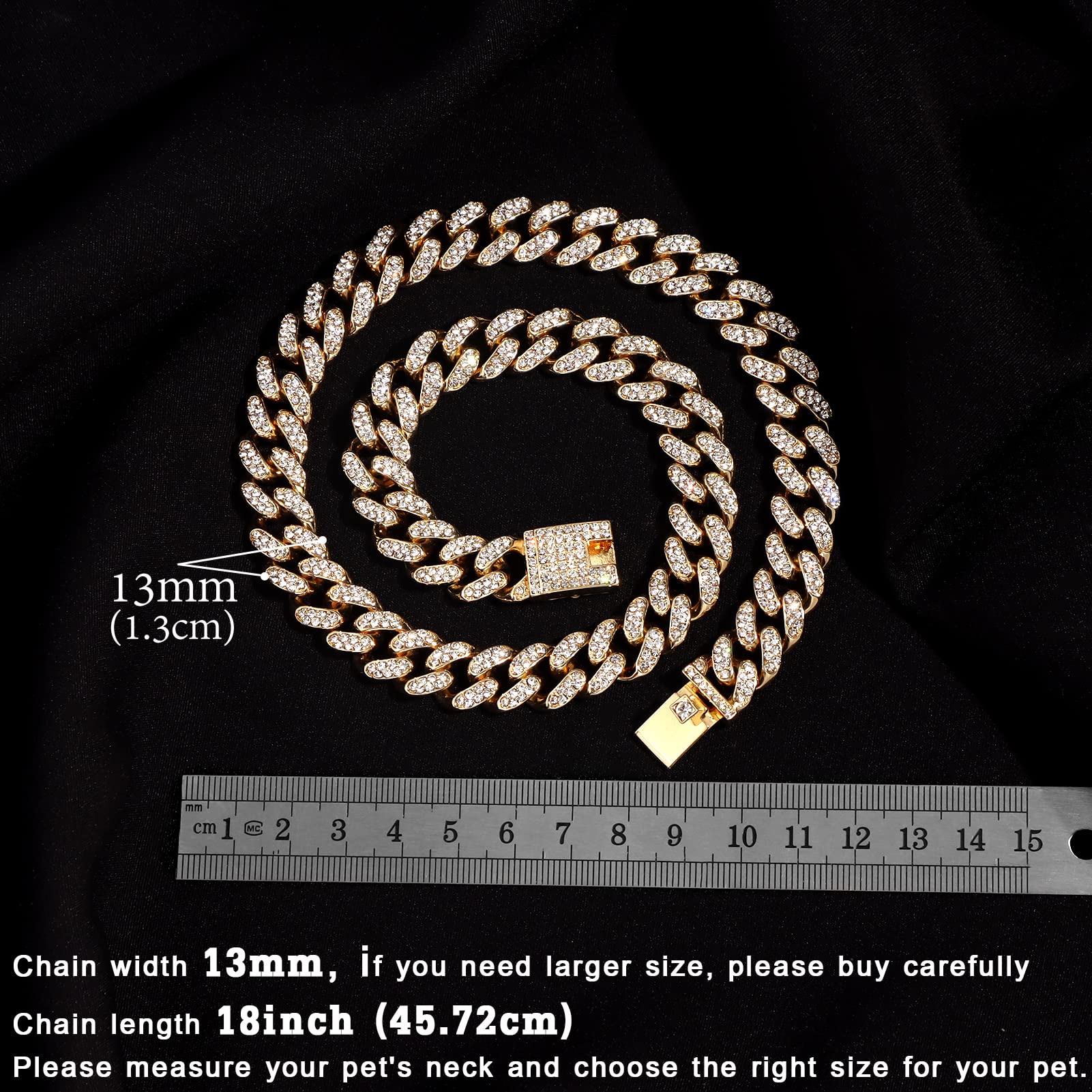 Flatfoosie Cuban Link Dog Collar Gold Silver Color Metal Dog Chain Collar Cuban Diamond Chain Pet Collars For Dogs Cats Jewelry