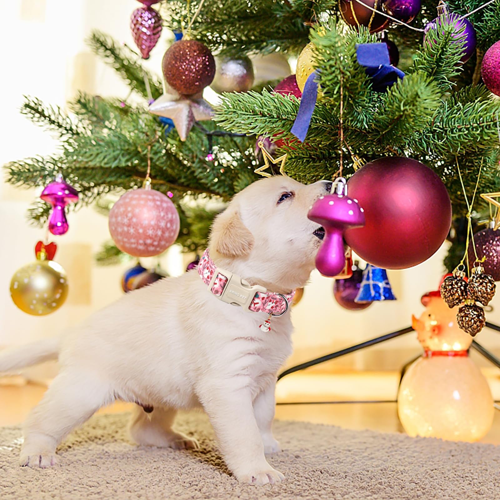 Aring Pet Christmas Dog Collar-Cute Pink Snowman Dog Collars, Adjustable Christmas Pet Collars Puppy Collar With Quick Release B