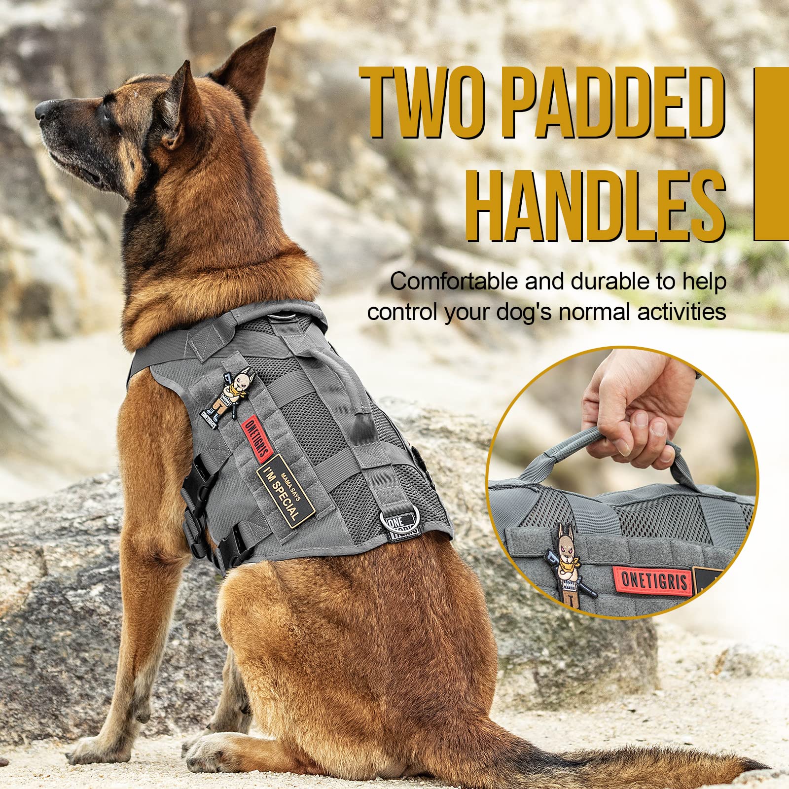 Onetigris Tactical No Pull Dog Harness For Large Dog, Mesh Design Dog Vest Harness Breathable Military Dog Molle Vests With Hand
