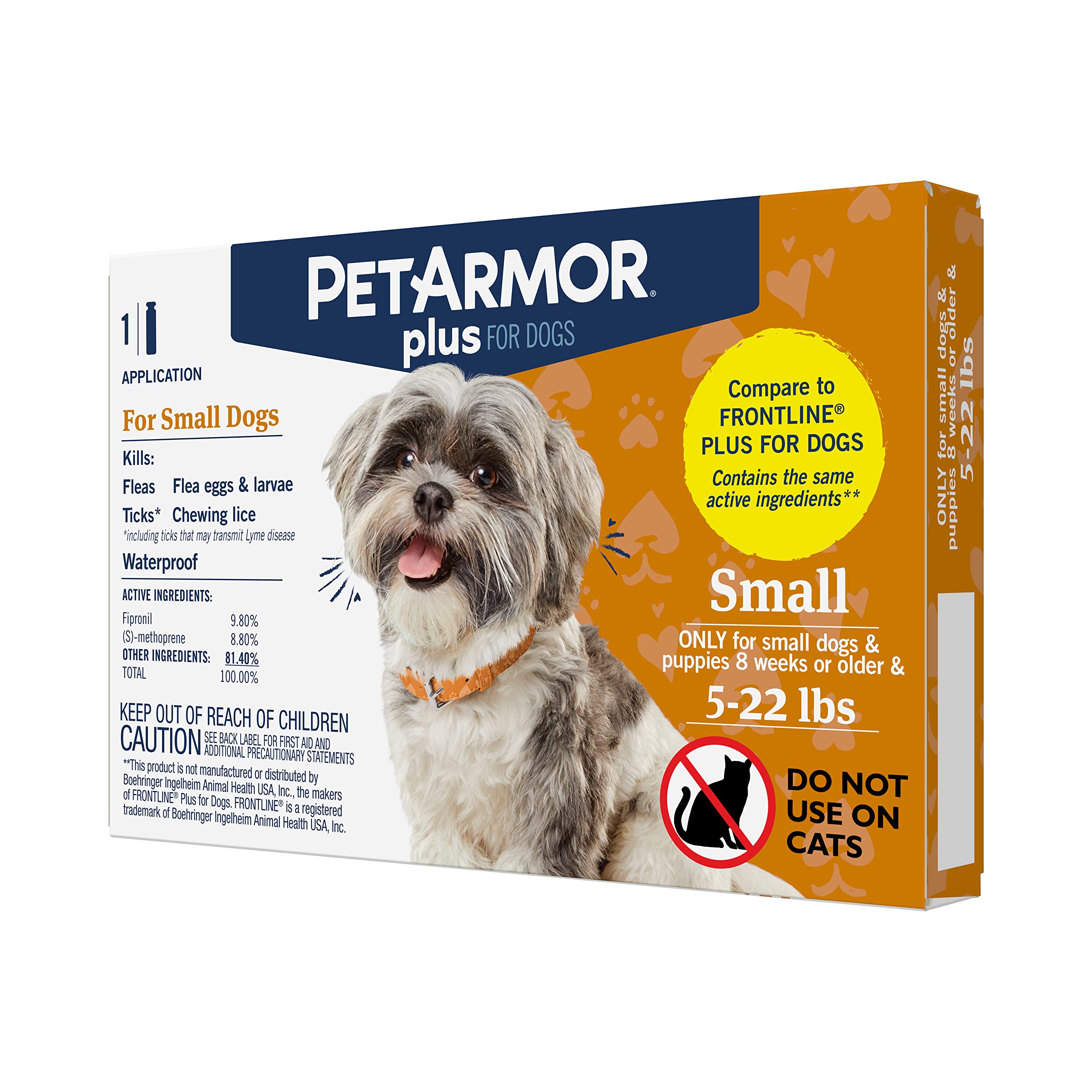 Petarmor Plus Flea And Tick Prevention For Dogs, Dog Flea And Tick Treatment, Waterproof Topical, Fast Acting, Small Dogs (5-22 