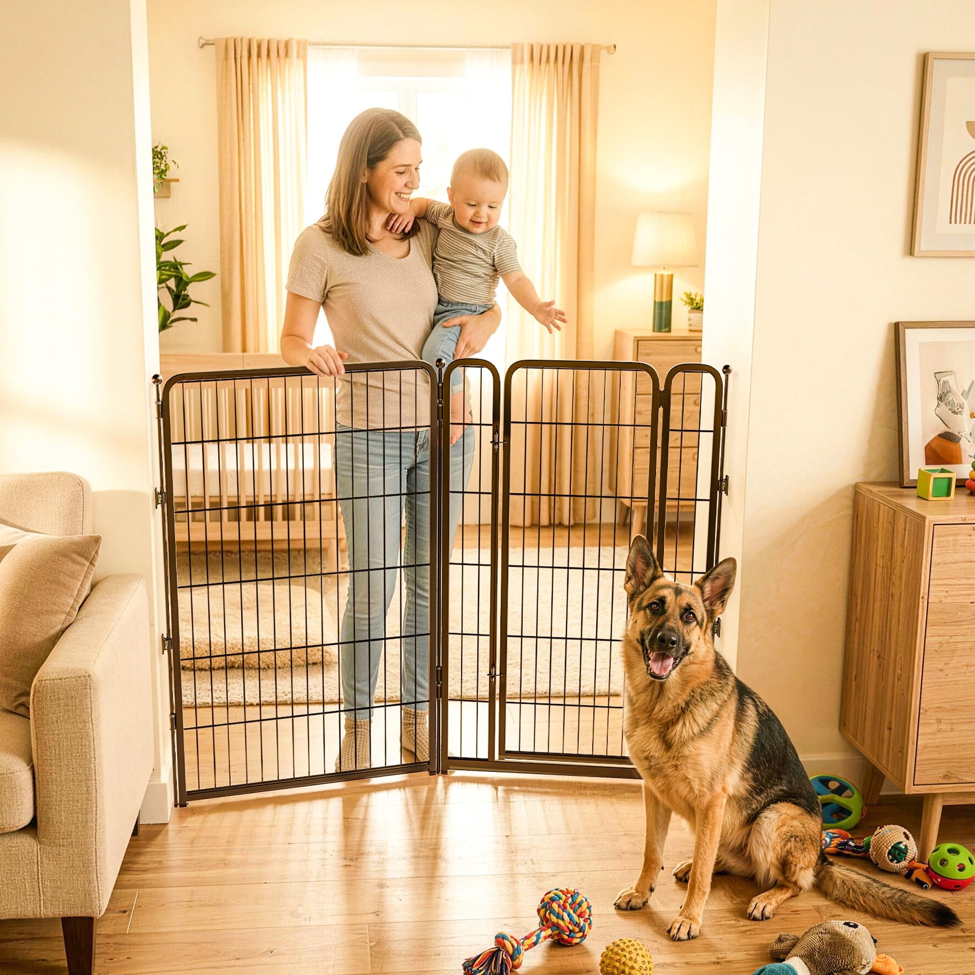 FXW Dog Gate Extra Wide Designed for Indoor Use, Adjustable Width Up to 55-inch Wide (45 H 2 Wire Panels for Large Dogs), Black