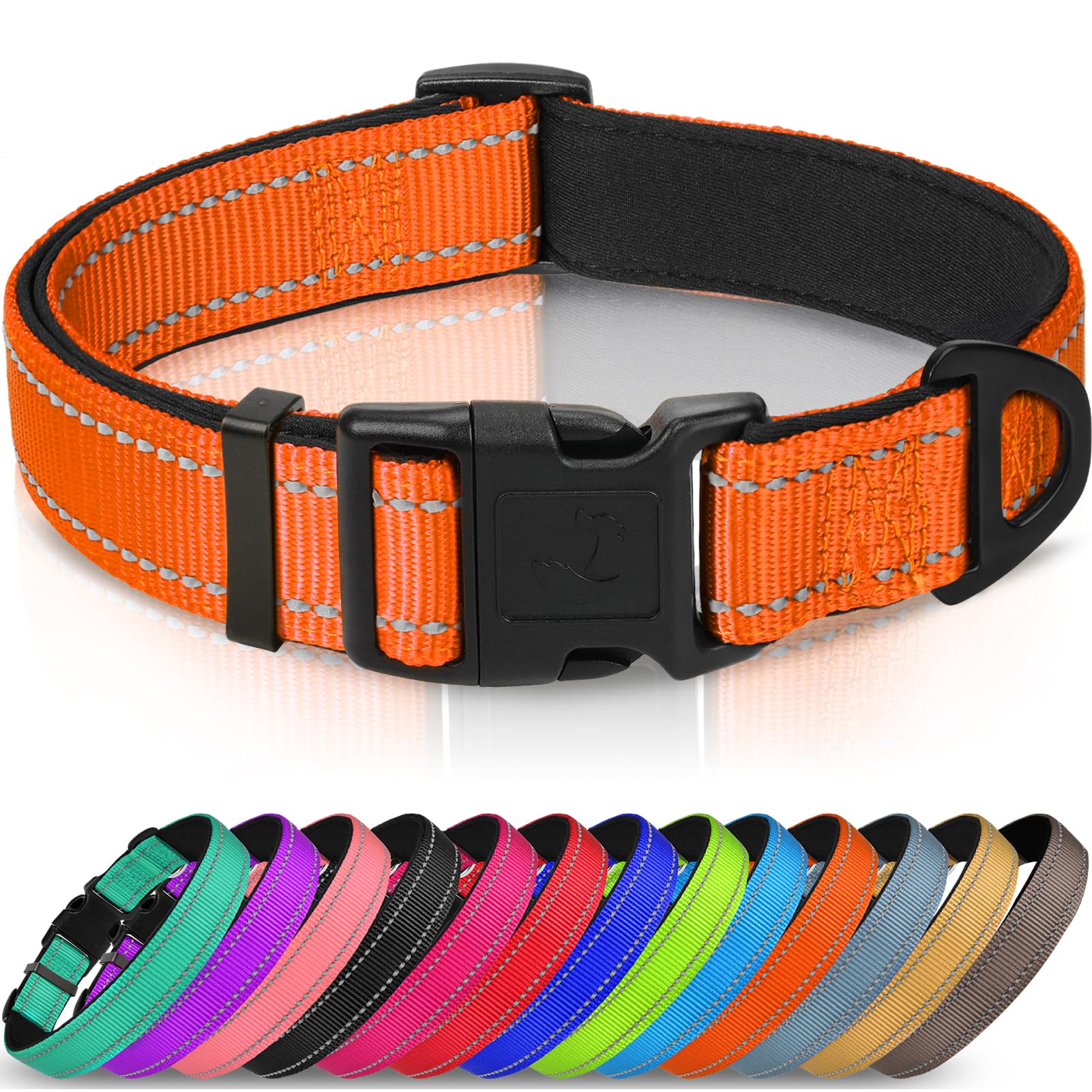 Joytale Reflective Dog Collar,Soft Neoprene Padded Breathable Nylon Pet Collar Adjustable For Extra Large Dogs,Orange,Xl