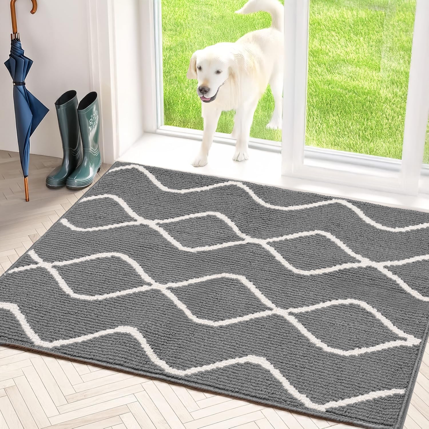 LWYYQB Mud Mats for Dogs Large, Dirt Trapper Mud Mats for Dogs Indoor Entrance for Food and Water Non-Slip Dog Bed Machine Washa