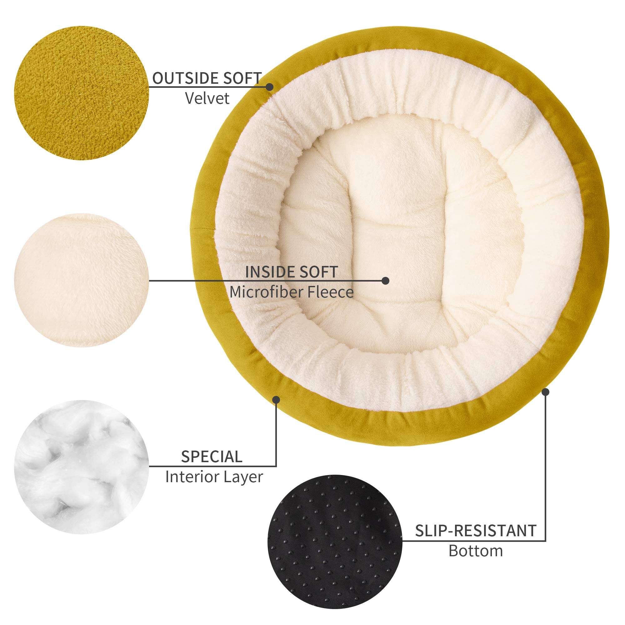 Love'S Cabin Round Donut Cat And Dog Cushion Bed, 20In Pet Bed For Cats Or Small Dogs, Anti-Slip & Water-Resistant Bottom, Super Soft Durable Fabric Pet Beds, Washable Luxury Cat & Dog Bed Yellow