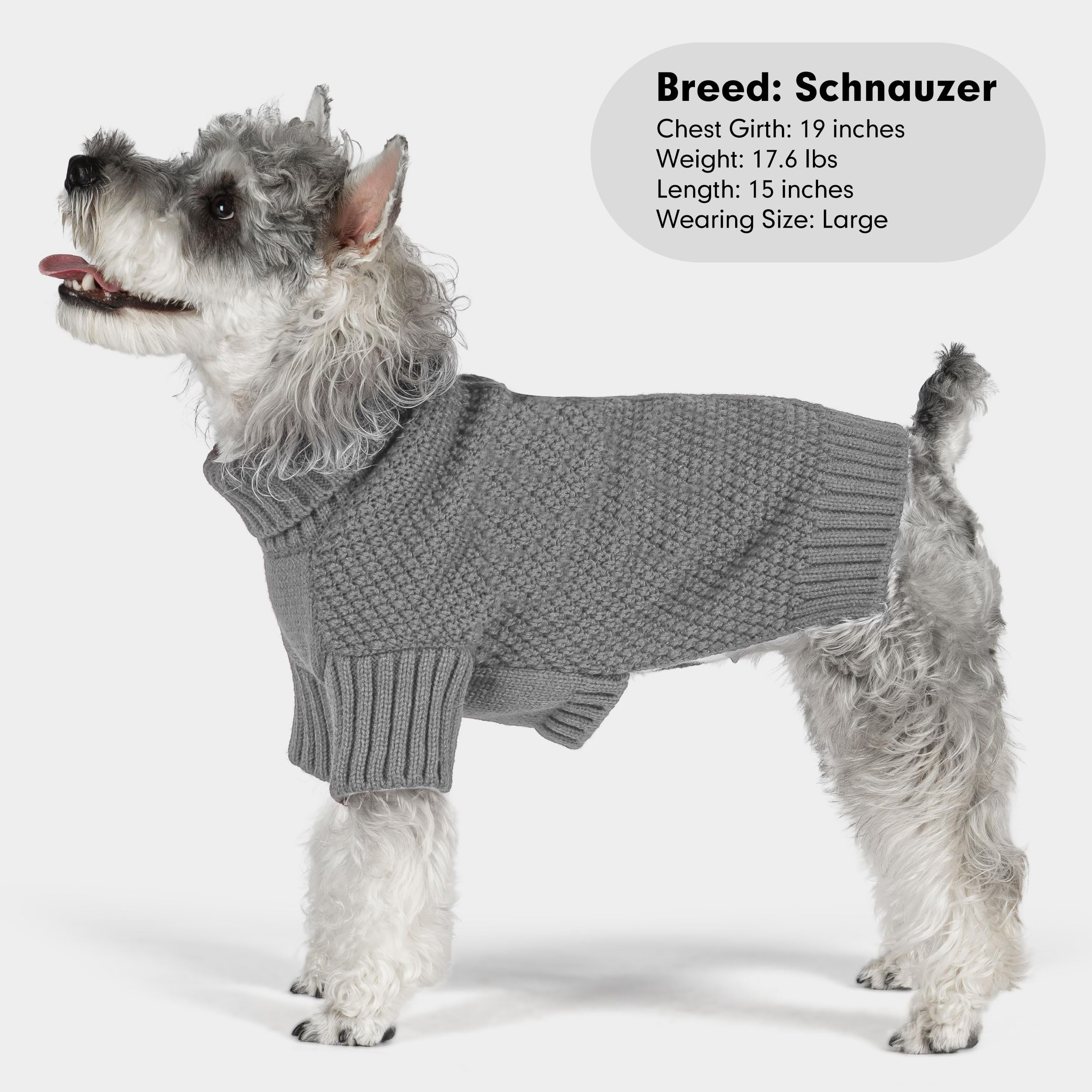 cyeollo Turtleneck Dog Sweater Knitted Cable Sweaters with Leash Hole Winter Pet Clothes Pet Small Dog Sweaters, Grey XL