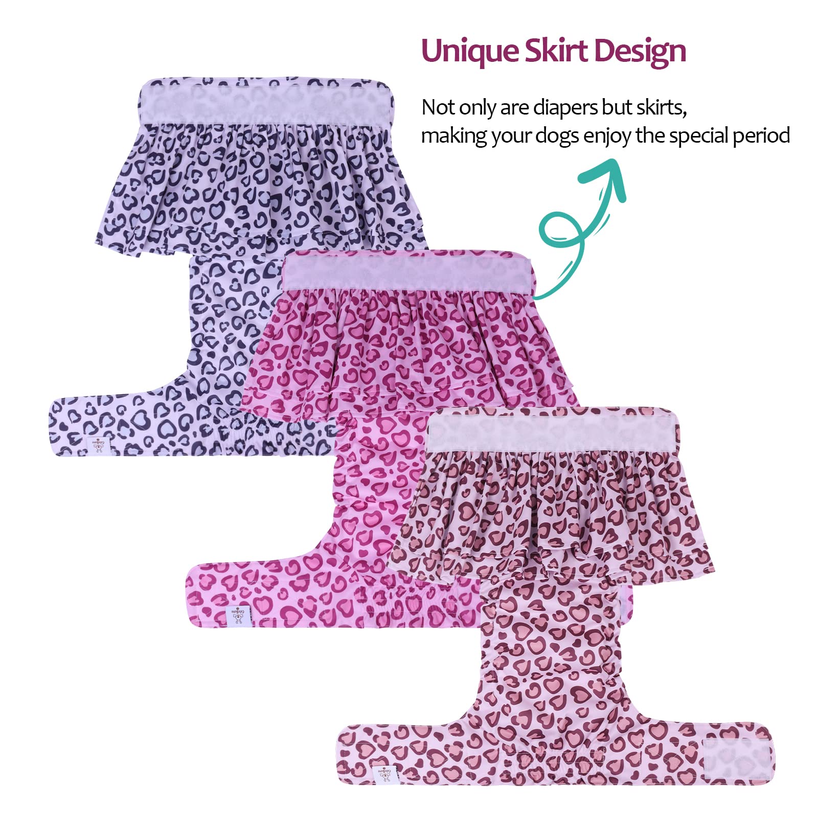 Cutebone Female Dog Diapers With Skirts 3 Pack Reusable Puppy Dresses Pants For Heat Cycle Period Qbd07L
