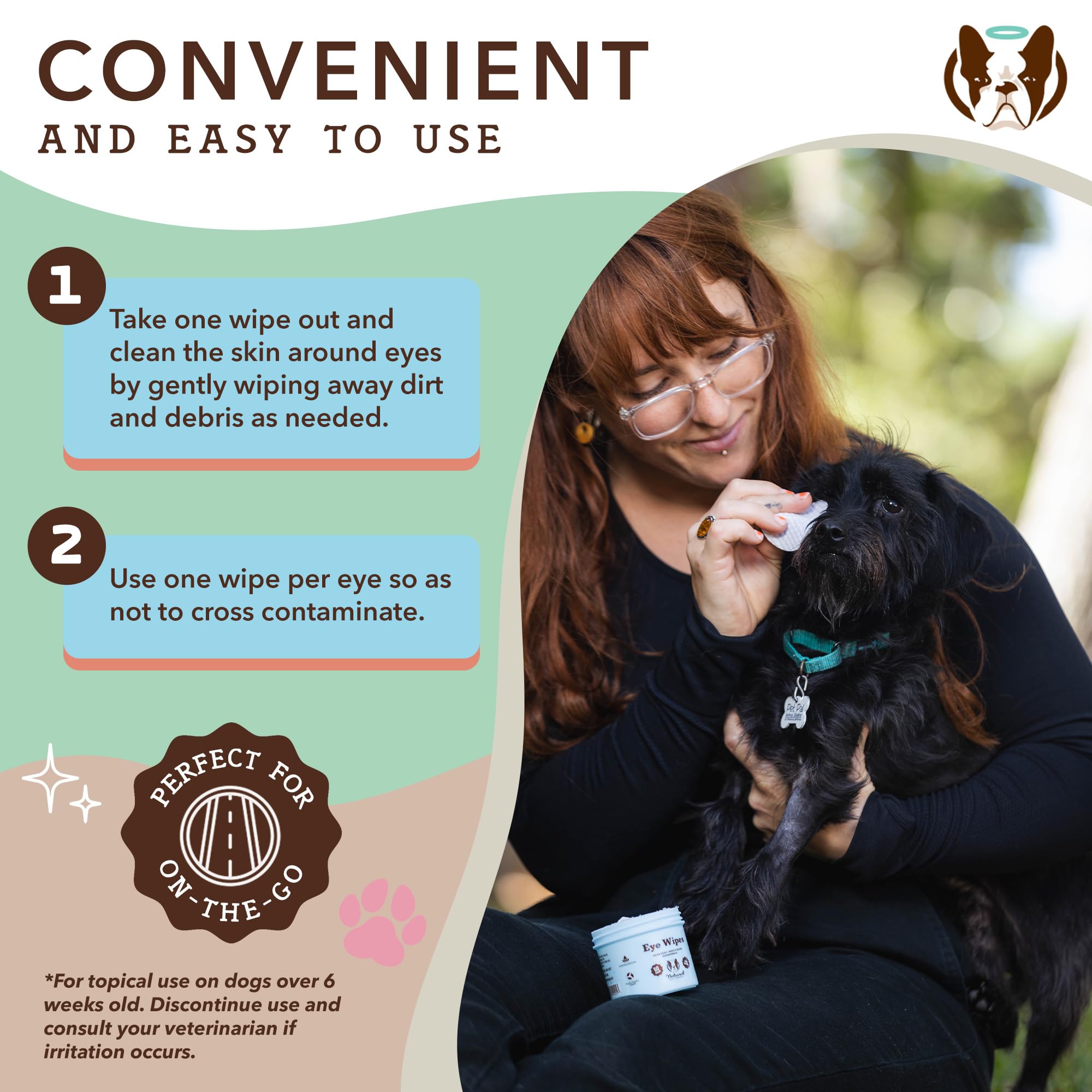 Natural Dog Eye Wipes For Dogs -50 Cnt- Soothing Dog Eye Wipes With Natural, Non-Irritating Ingredients Green Tea & Goldenseal,