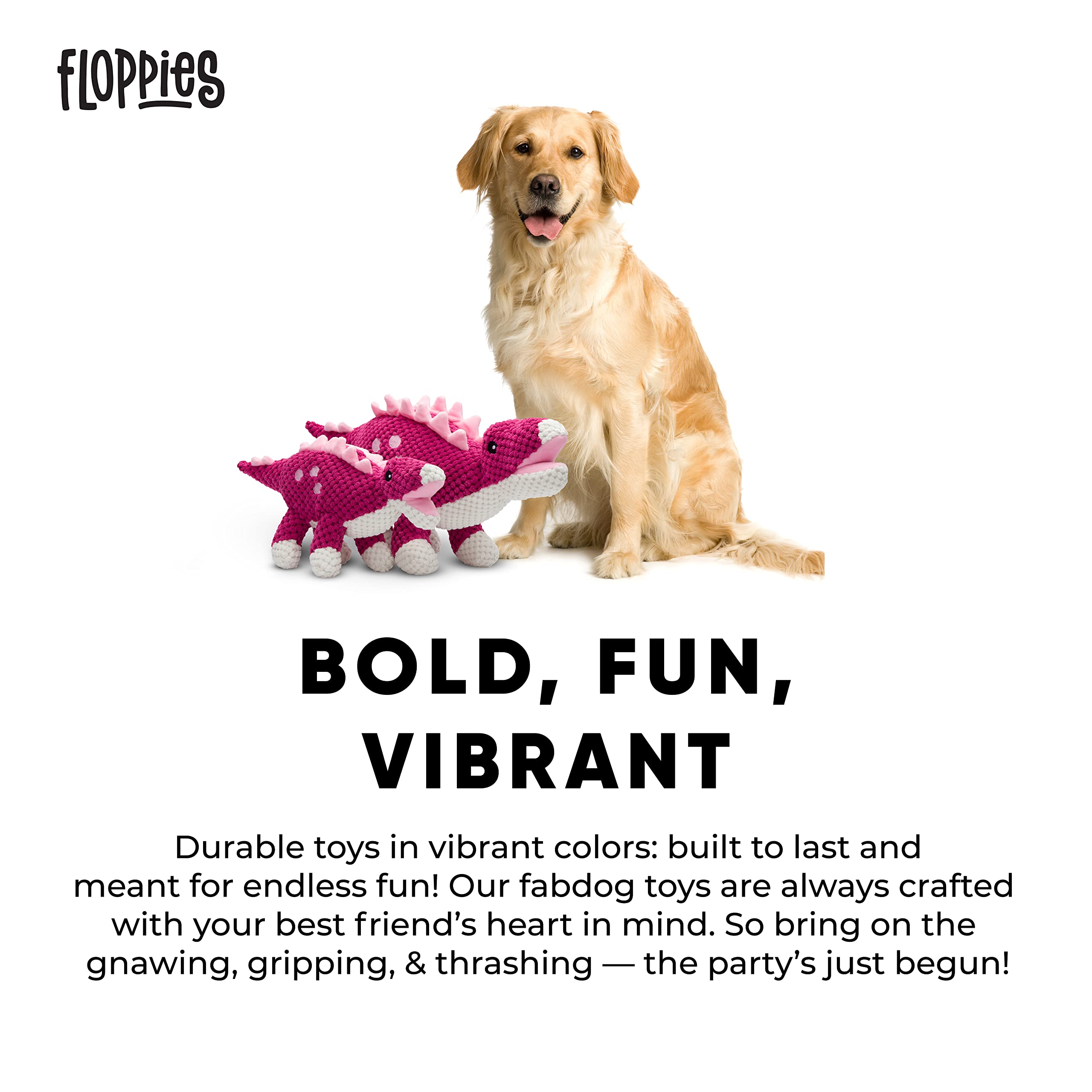 Fabdog Floppies Plush Dog Toy - Cute & Durable Squeaky Dog Toys - Best Squeak Toy For Puppies And All Breeds | Ideal Pet Gift| Small Stegosaurus