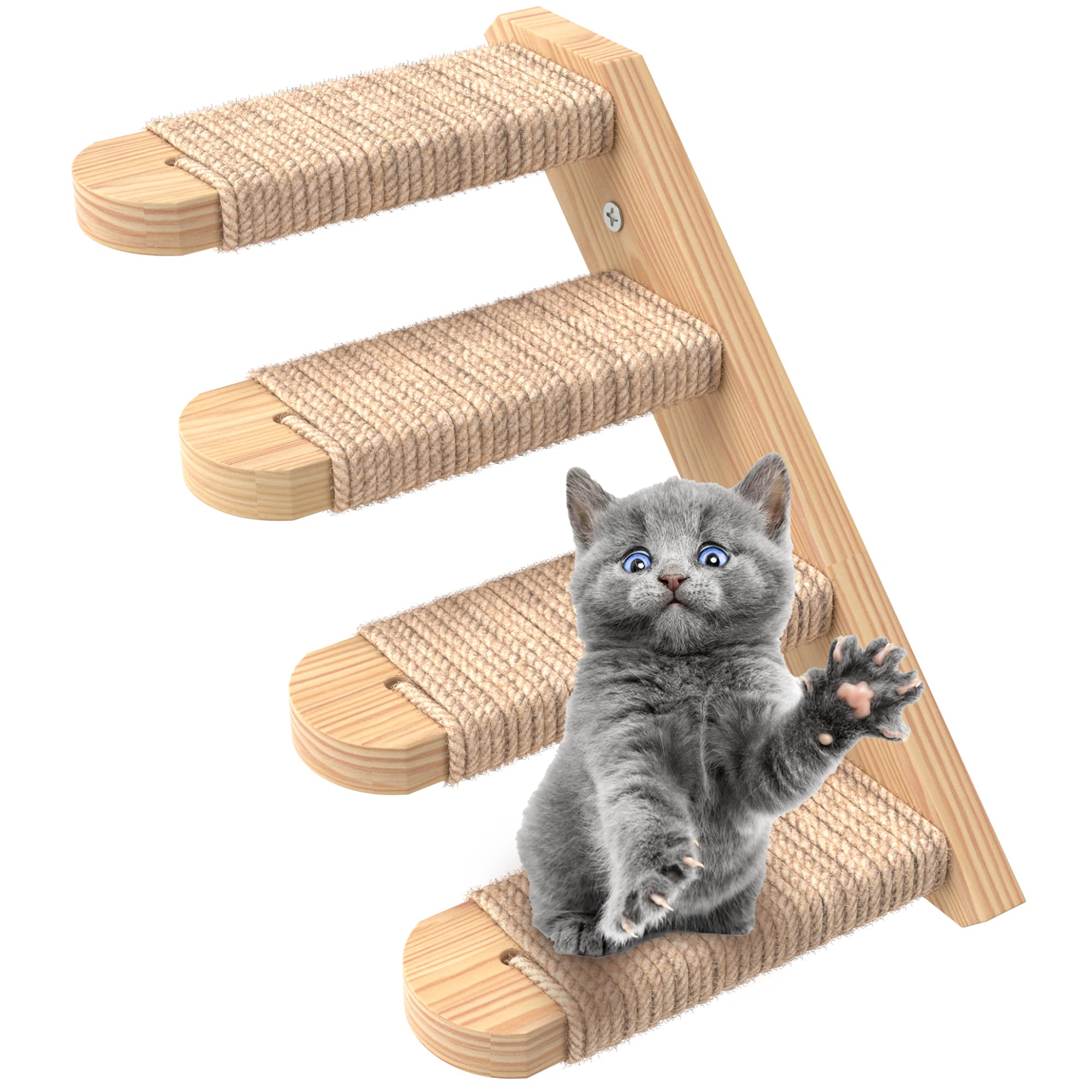 Skywin Cat Wall Steps - Solid Rubber Wood Cat Stairs Great For Scratching And Climbing - Easy To Install Wall Mounted Cat Shelve