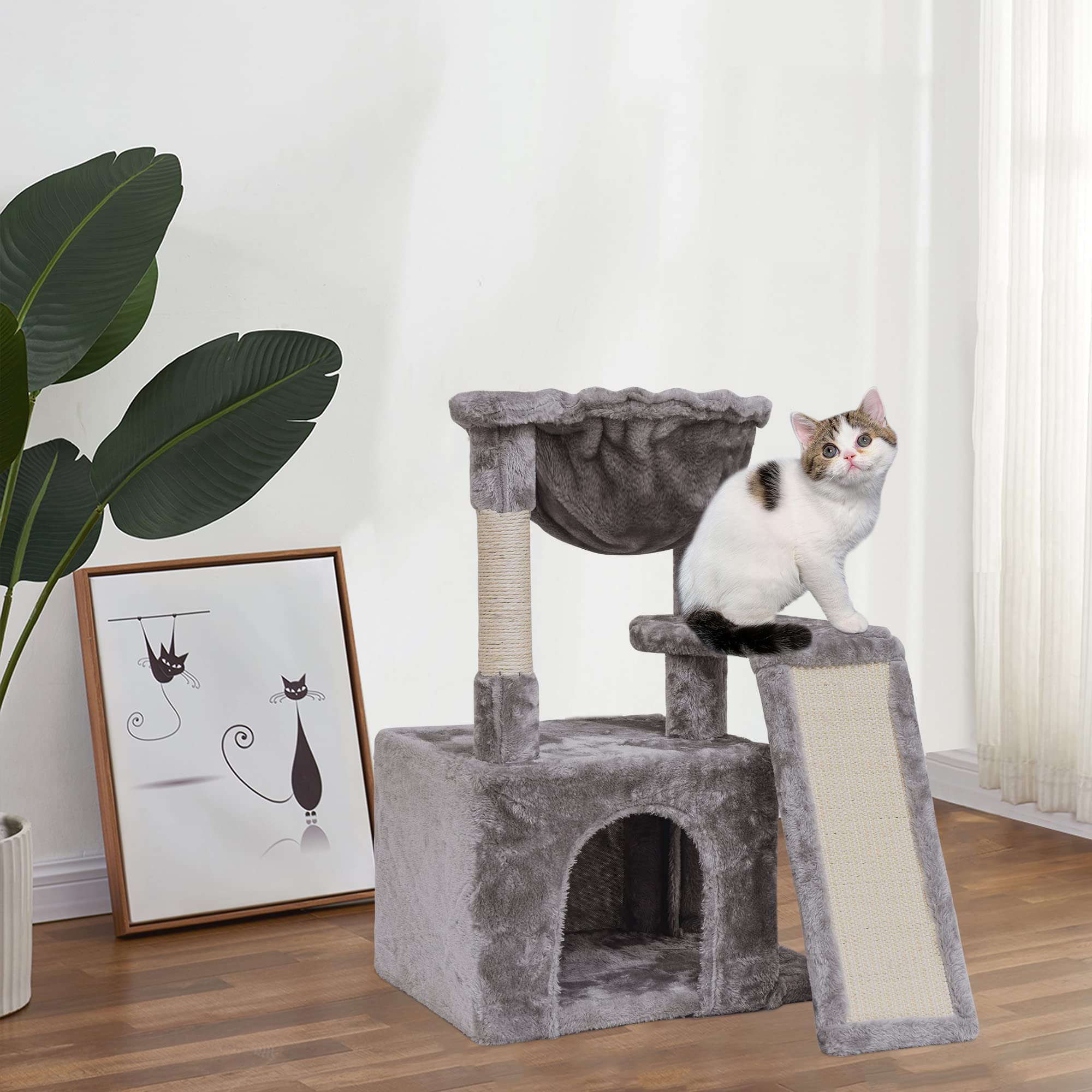 Syandlvy Cat Tree For Indoor Cats Large Adult, Modern Activity Tower With Scratching Posts & Board, Condo With Plush Perch, Clim