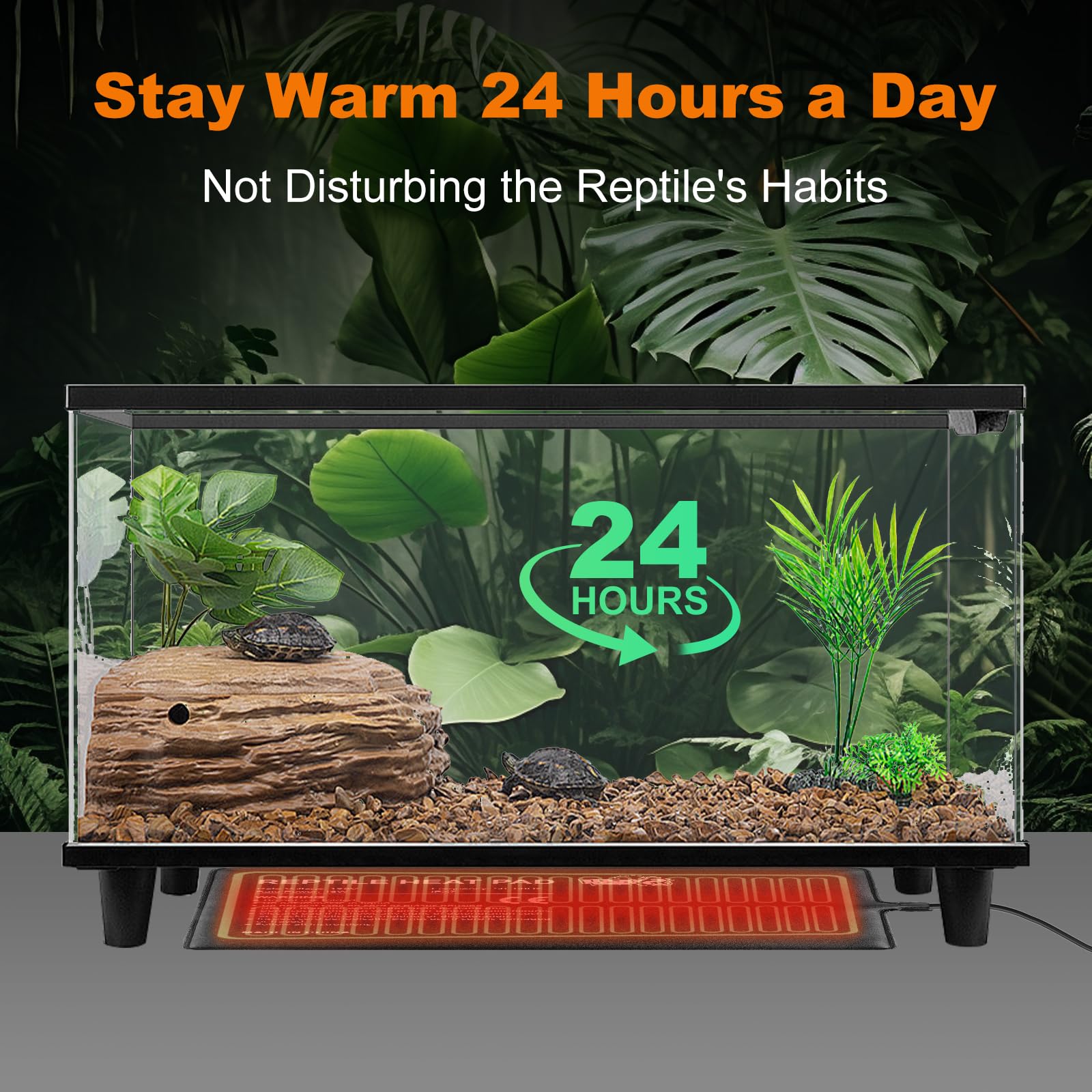 Lucky Herp Reptile Heat Pad 8X18 Inch 24W Under Tank Terrarium Heating Mat, Reptile Heat Mat, Reptile Heating Pad For Turtle, Li