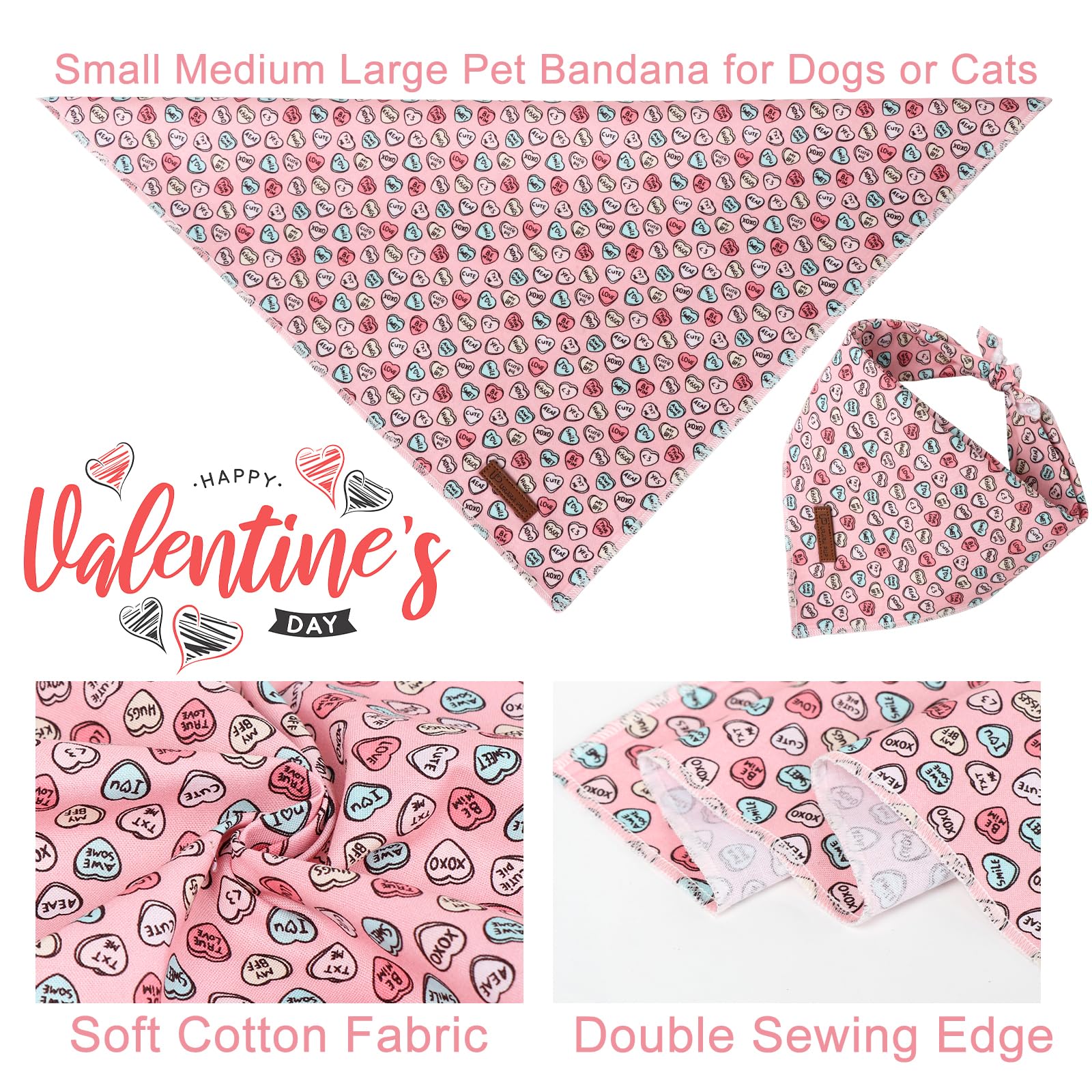 Up Urara Pup Valentine Dog Bandana - Pink Heart Triangle Bid Scarf For Small & Medium Dogs, Cotton Kerchief For Girls & Boys, Re