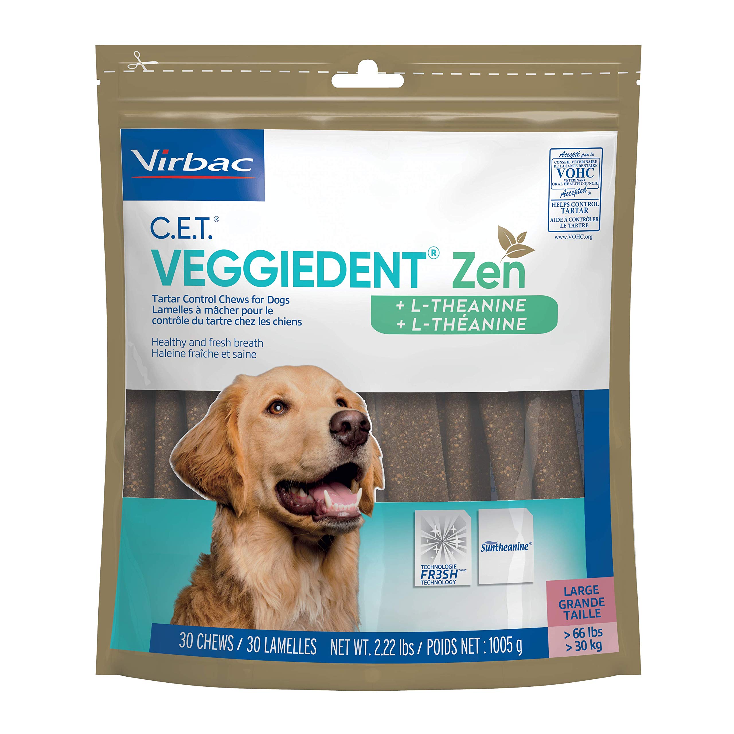 Virbac C.E.T. VEGGIEDENT Zen Tartar Control Chews for Dogs - Large