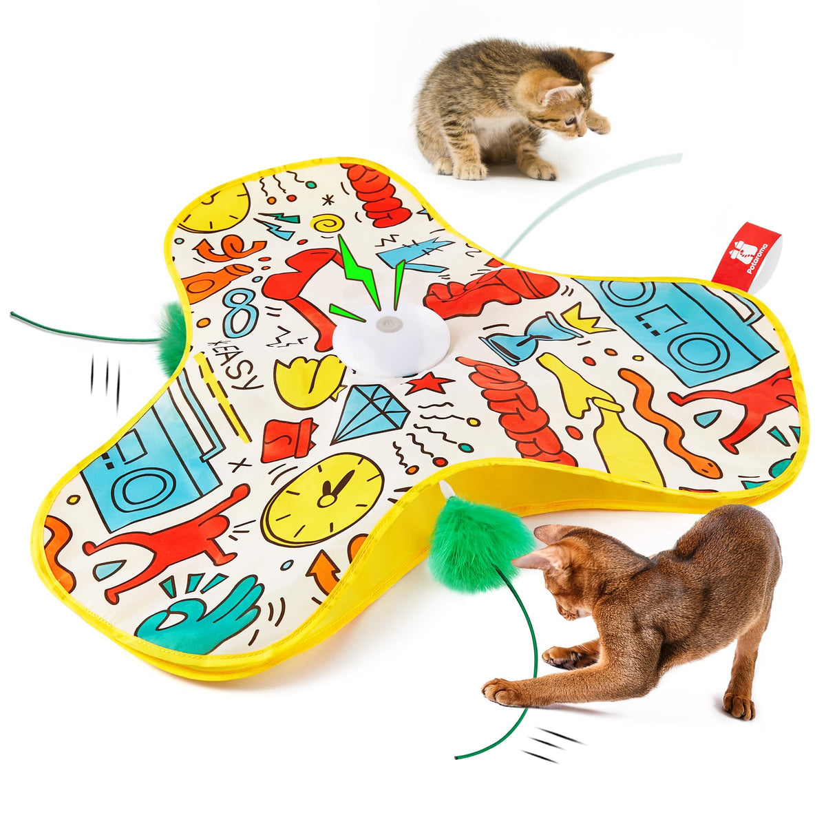 Potaroma Interactive Cat Feather Toys, Hide And Seek Concealed Moving Feather Wand, Rechargeable Touch Activated Indoor Kitten E